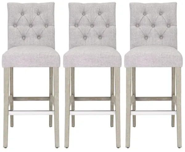 WestinTrends 29" Linen Fabric Tufted Upholstered Bar Stool (Set of 3), Antique Grey