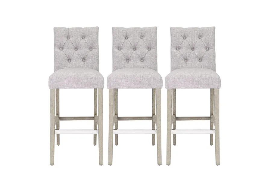 WestinTrends 29" Linen Fabric Tufted Upholstered Bar Stool (Set of 3), Antique Grey