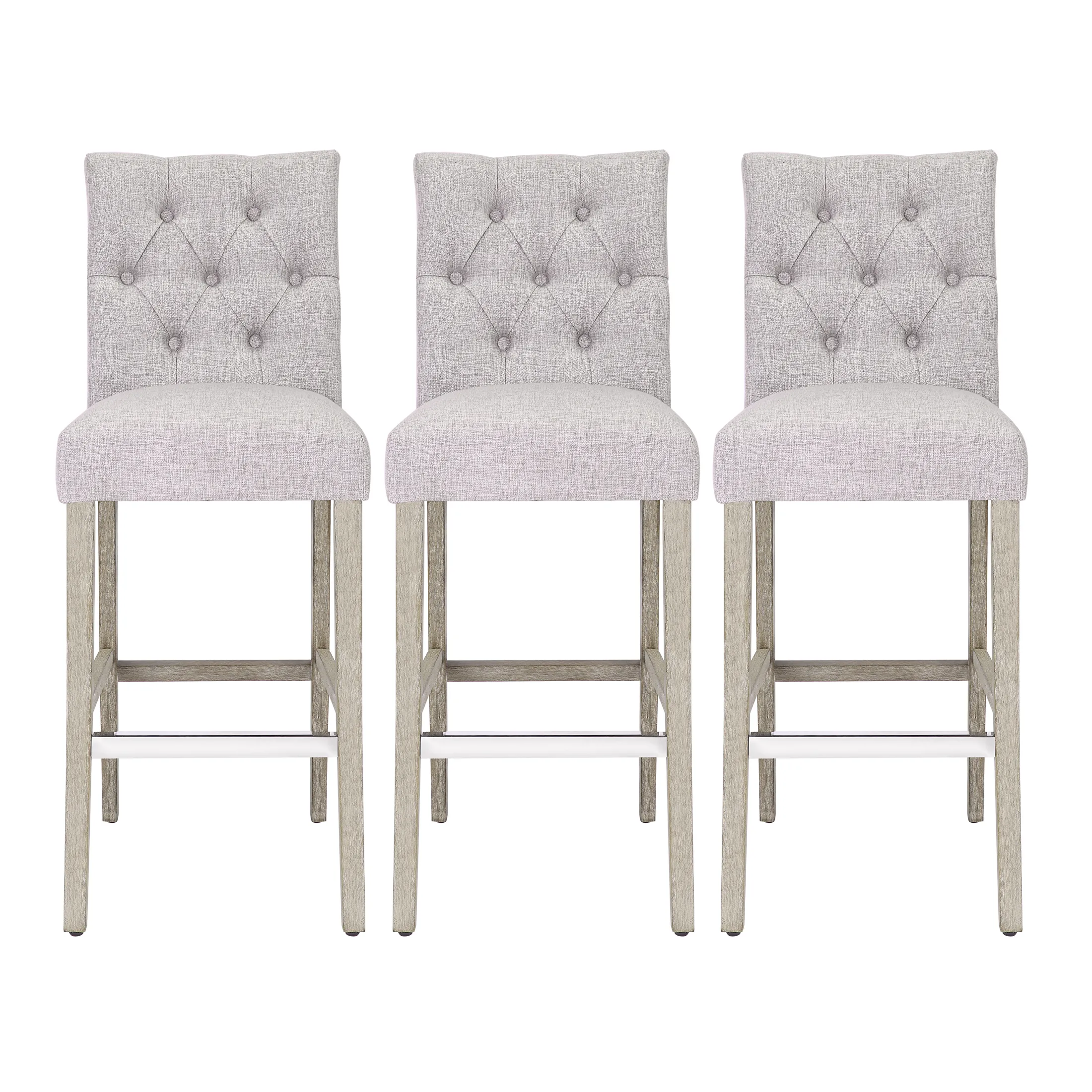 WestinTrends 29" Linen Fabric Tufted Upholstered Bar Stool (Set of 3), Antique Grey