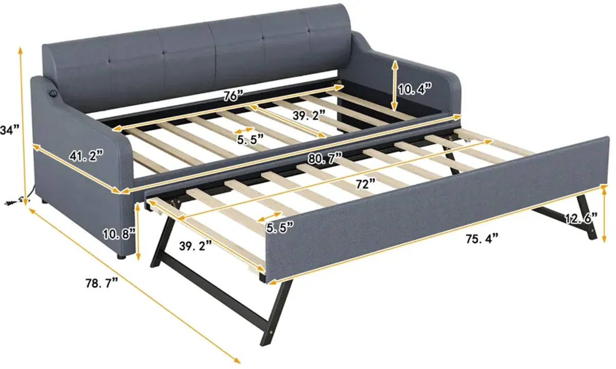 Merax Upholstery Daybed with Trundle and USB Charging Design