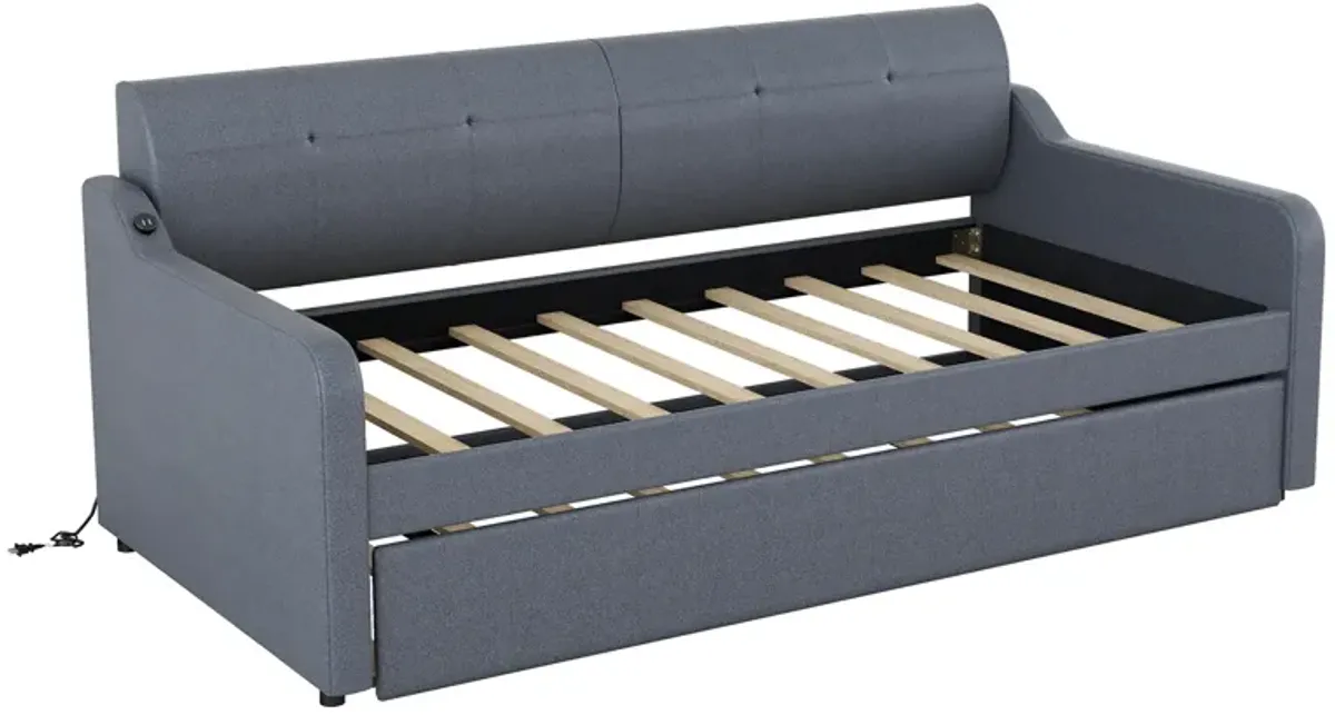 Merax Upholstery Daybed with Trundle and USB Charging Design