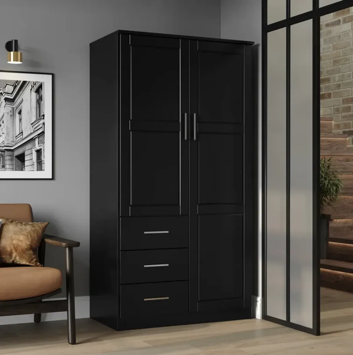 100% Solid Wood Metro 2-Door Wardrobe