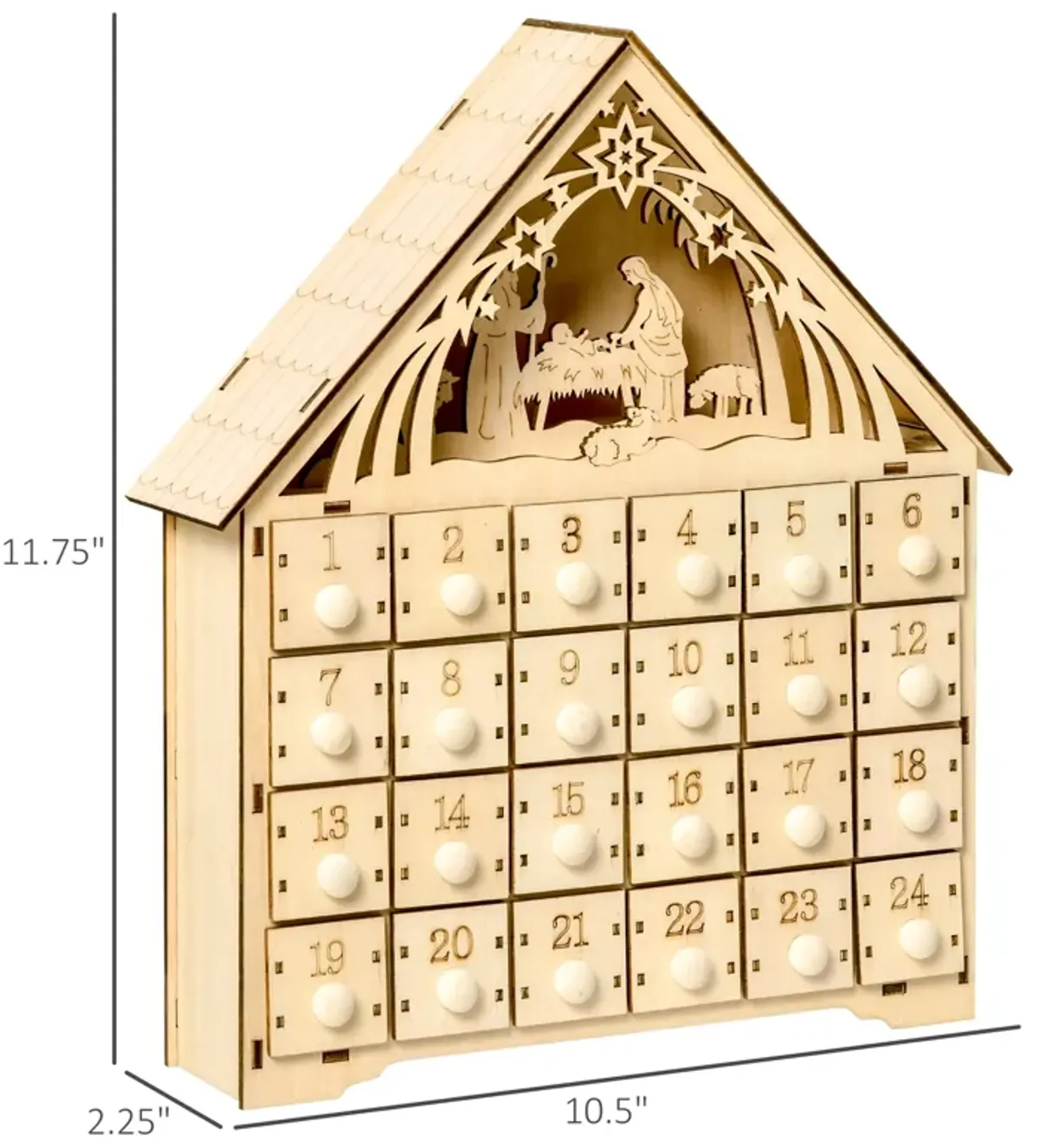 Christmas Advent Calendar Wooden Countdown House Décor w/ Bible Manger Scene