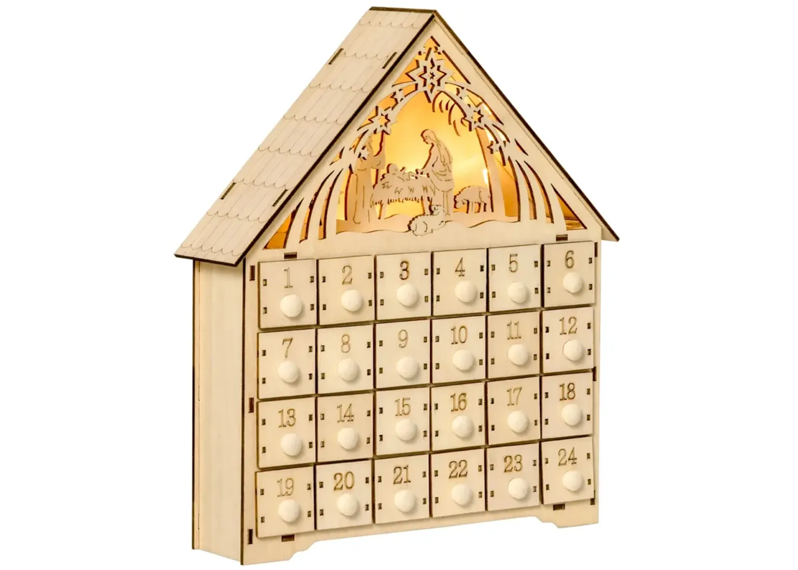 Christmas Advent Calendar Wooden Countdown House Décor w/ Bible Manger Scene