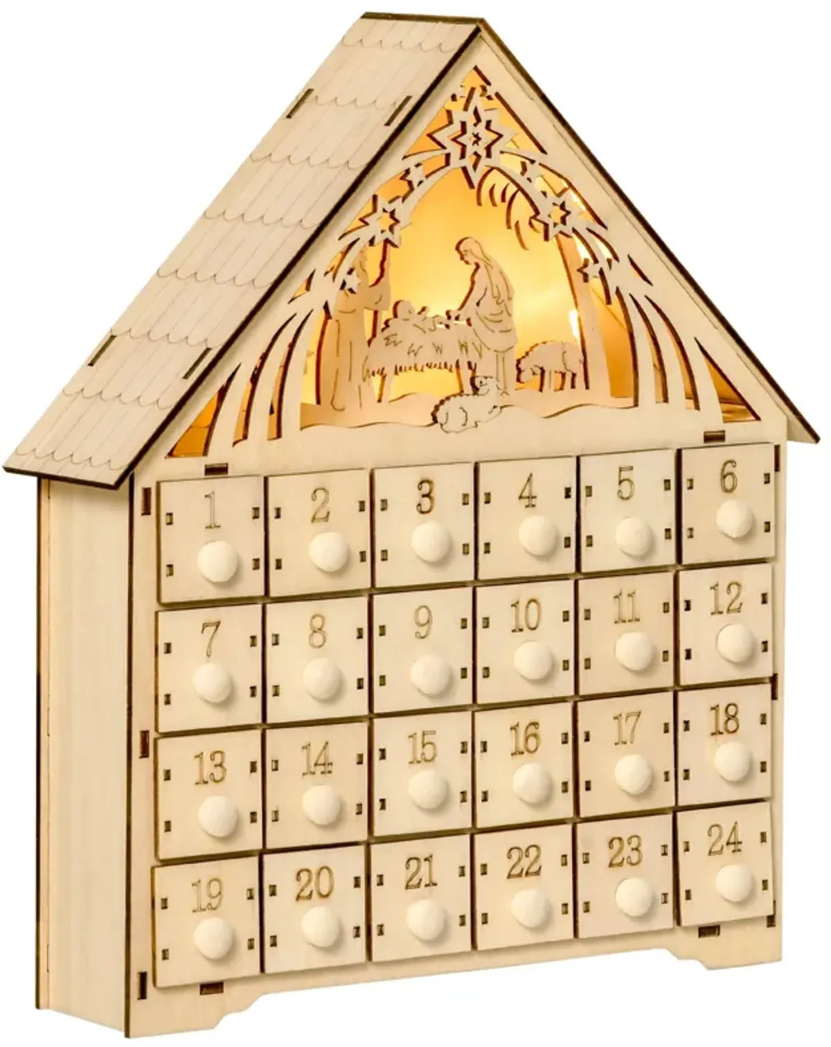 Christmas Advent Calendar Wooden Countdown House Décor w/ Bible Manger Scene