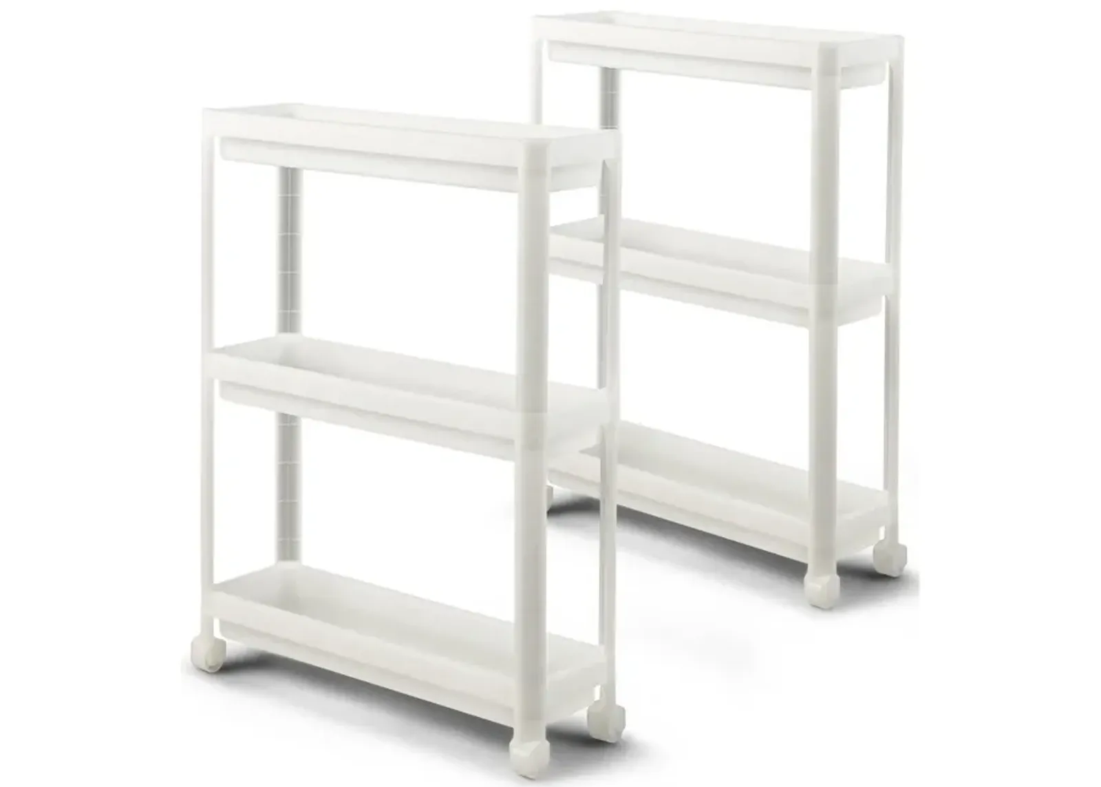 2 Pieces 3-Tier Slim Detachable Storage Cart with Drainage Holes and Wheels-White