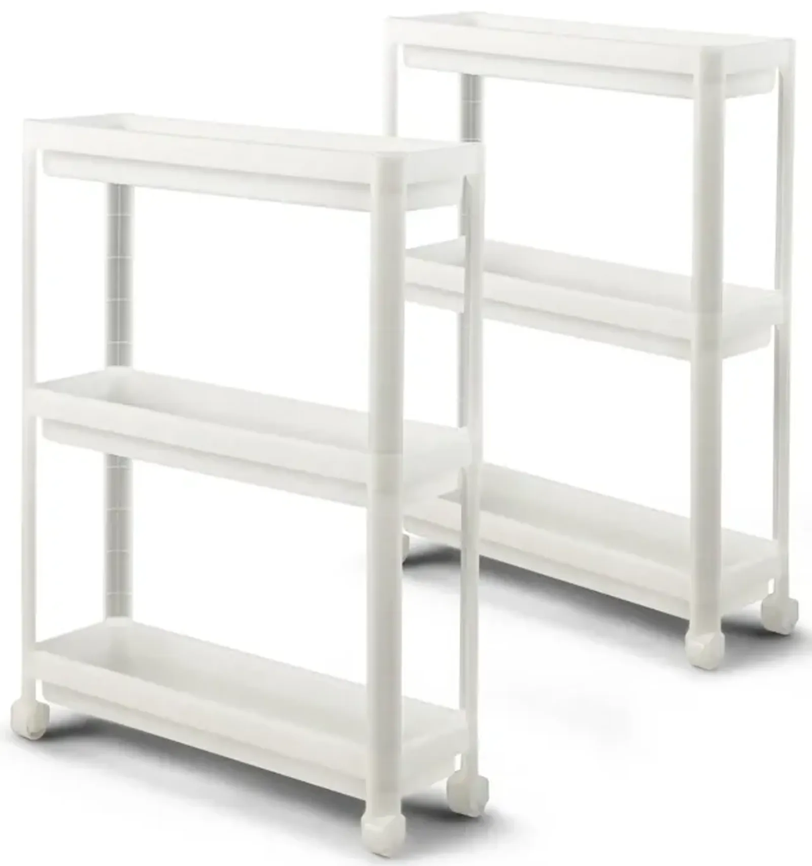 2 Pieces 3-Tier Slim Detachable Storage Cart with Drainage Holes and Wheels-White