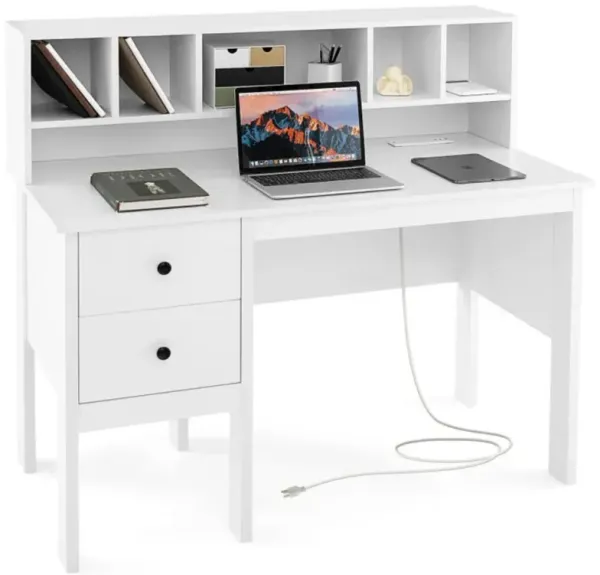 48 Inch Computer Desk with Drawers Power Outlets