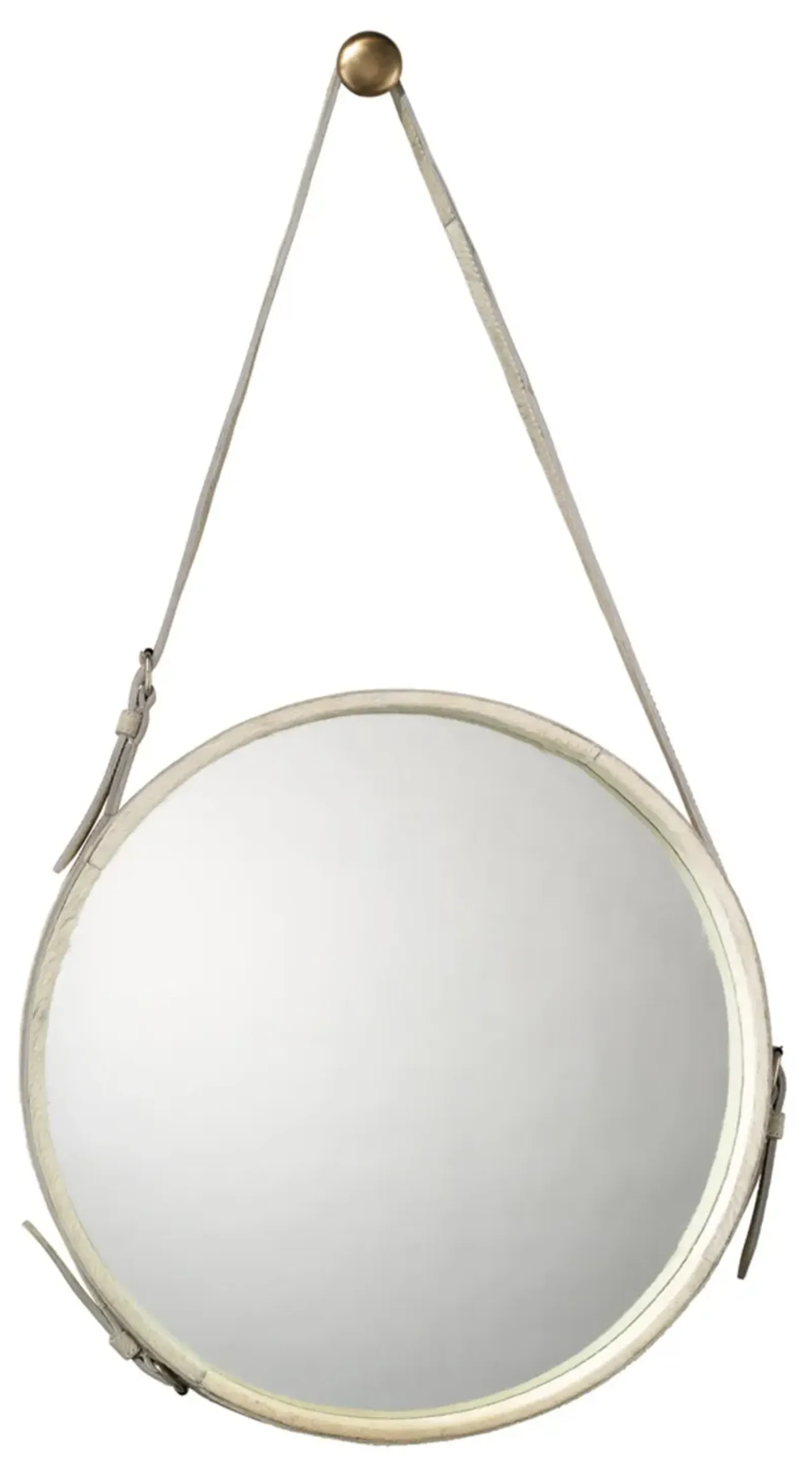 Round Steel Mirror, White Hide