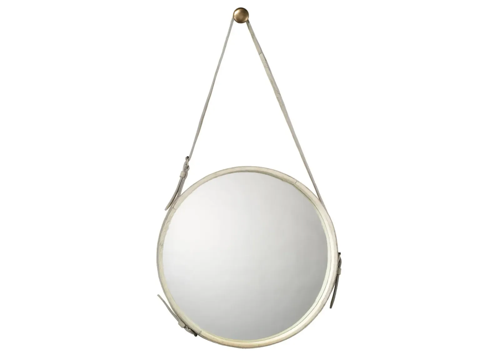 Round Steel Mirror, White Hide