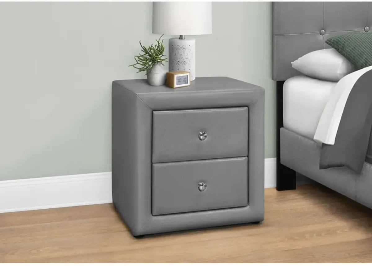 Monarch Specialties I 5602 Bedroom Accent, Nightstand, End, Side, Lamp, Storage Drawer, Bedroom, Upholstered, Pu Leather Look, Grey, Transitional