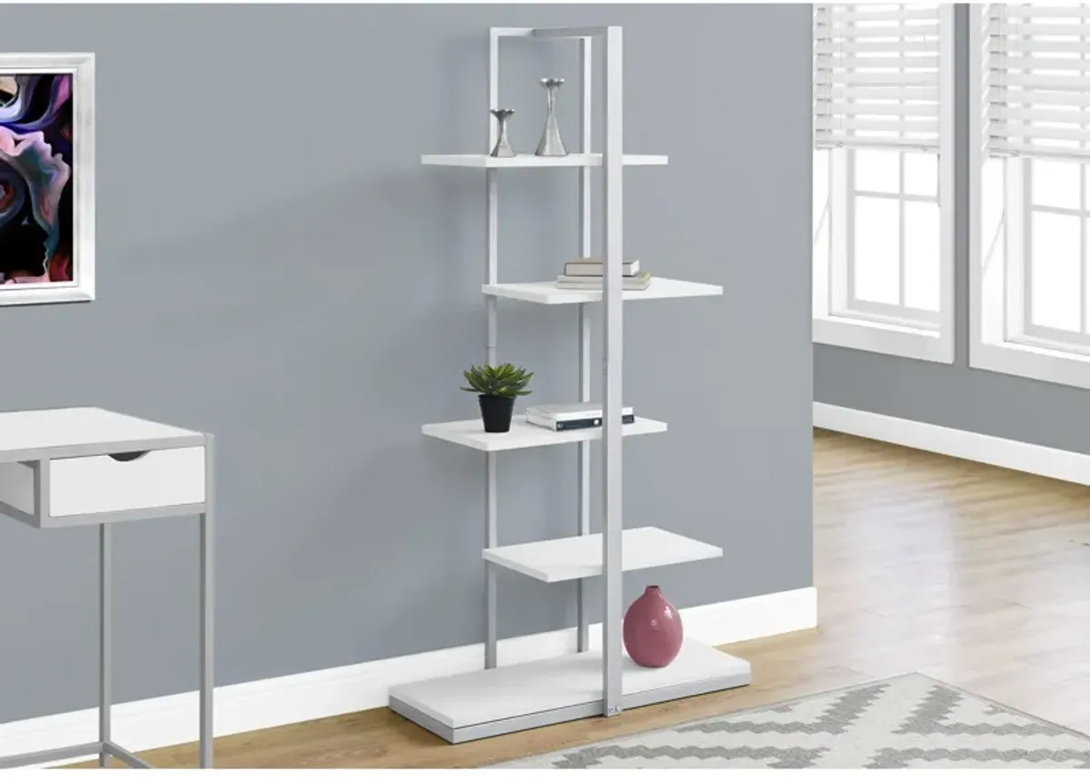 Monarch Specialties I 7233 Bookshelf, Bookcase, Etagere, 5 Tier, 60"H, Office, Bedroom, Metal, Laminate, White, Grey, Contemporary, Modern