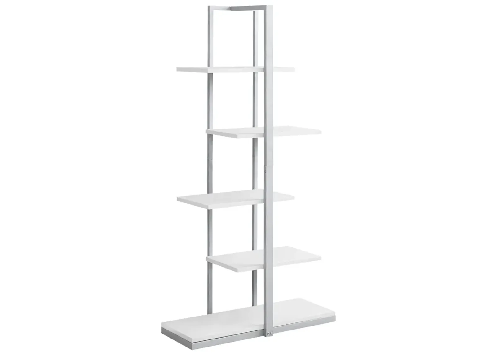 Monarch Specialties I 7233 Bookshelf, Bookcase, Etagere, 5 Tier, 60"H, Office, Bedroom, Metal, Laminate, White, Grey, Contemporary, Modern