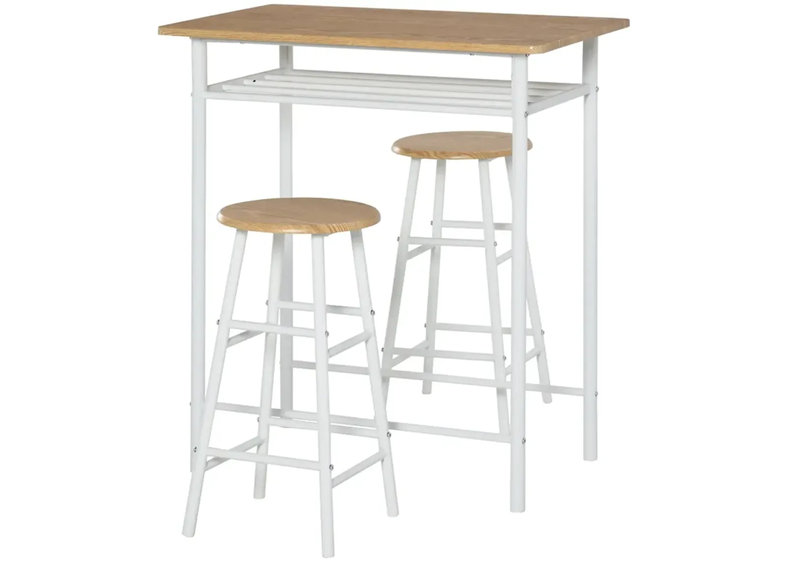 White Oak Dining Set: 3-Piece Counter-Height Bar Table and Stools