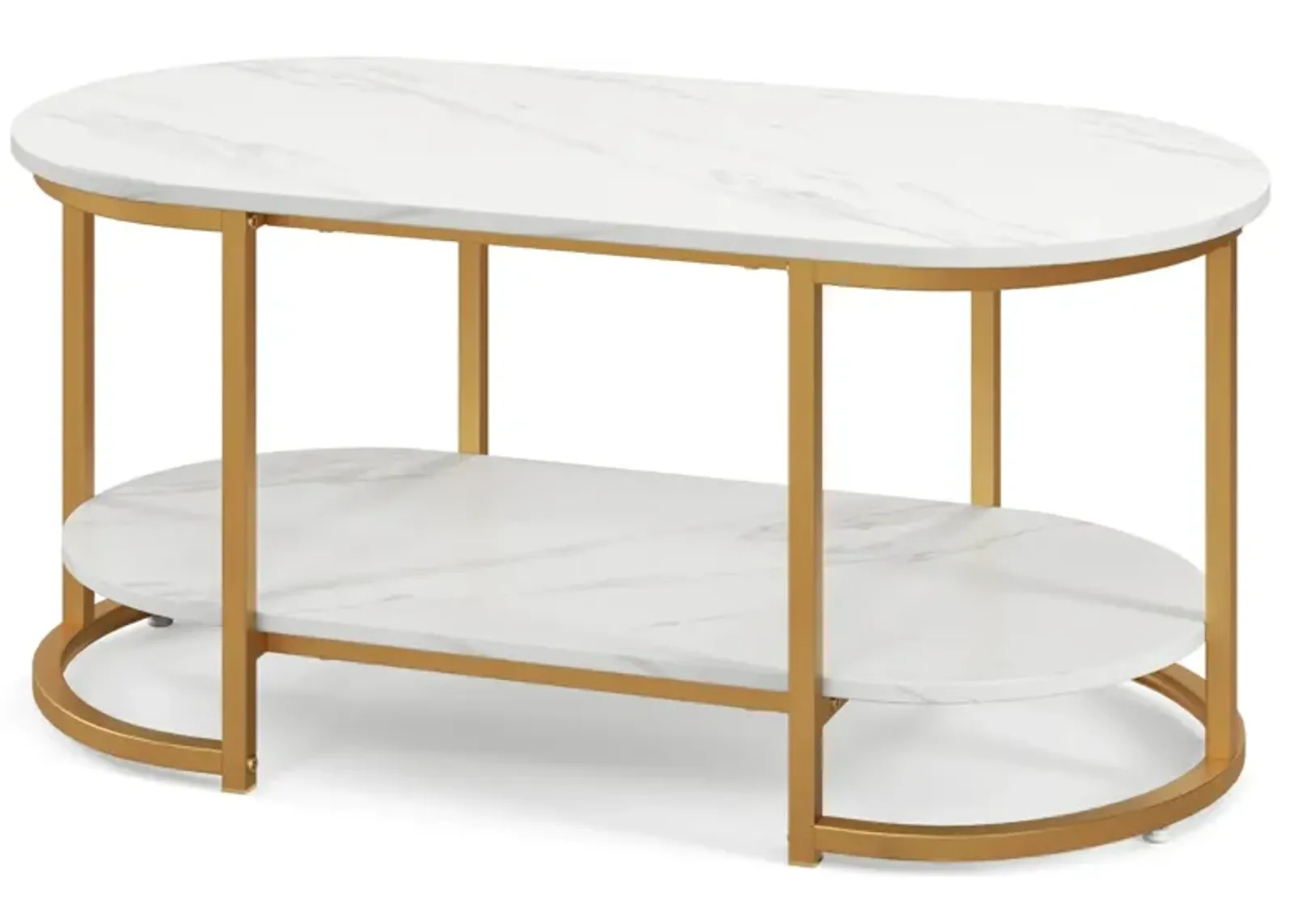 Marble Coffee Table with Open Storage Shelf-White