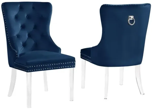 Leah Blue Tufted Velvet with Acrylic Leg Dining Chairs (Set of 2)