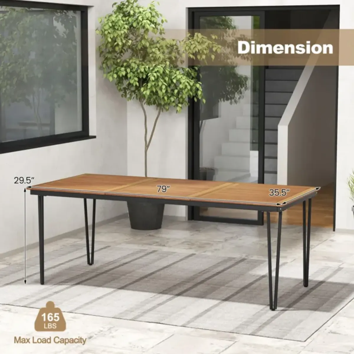 Hivvago 79 Inch 8-Person Outdoor Dining Table with 1.9 Inch Umbrella Hole