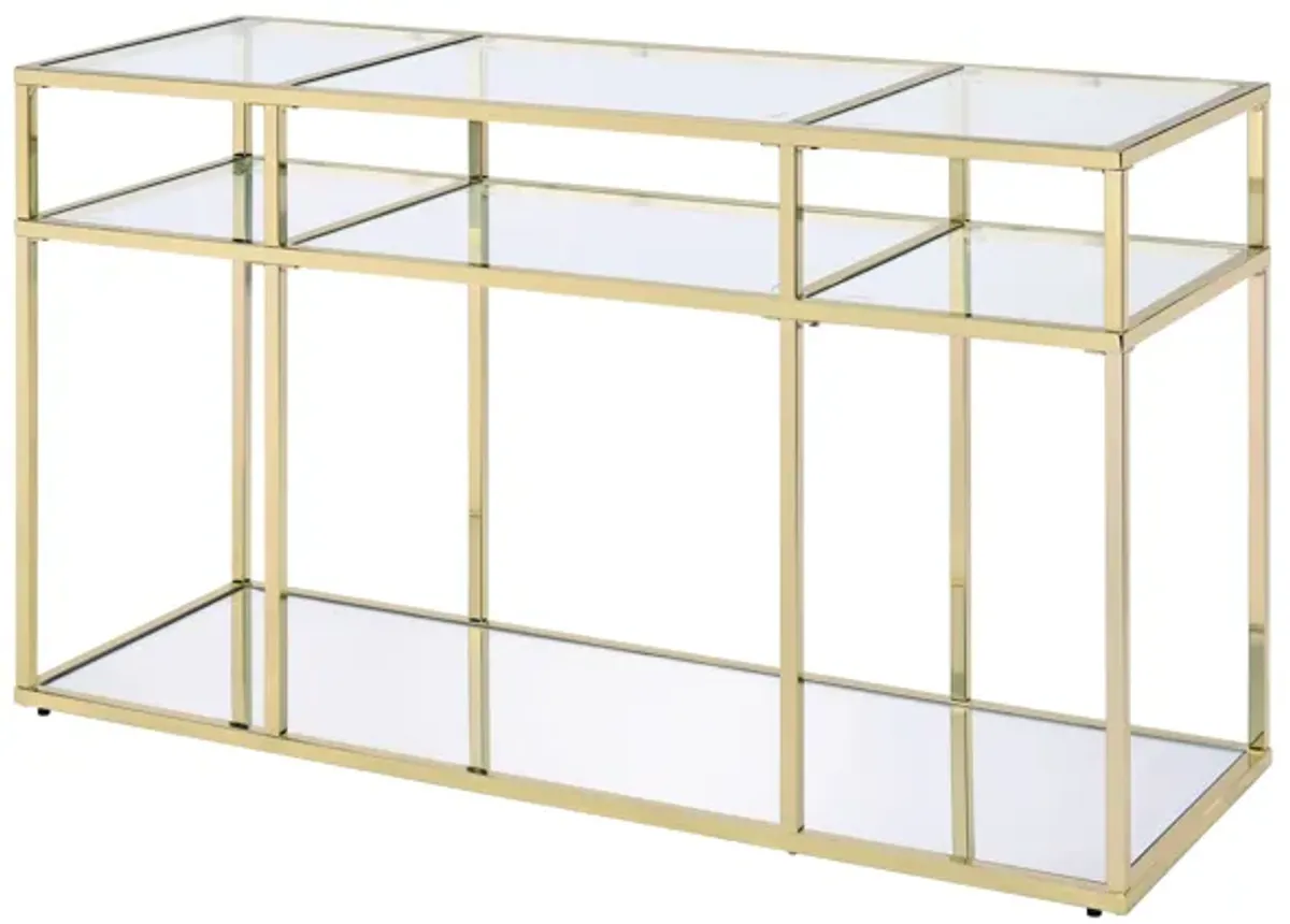 ACME Uchenna Sofa Table, Clear Glass & Gold Finish