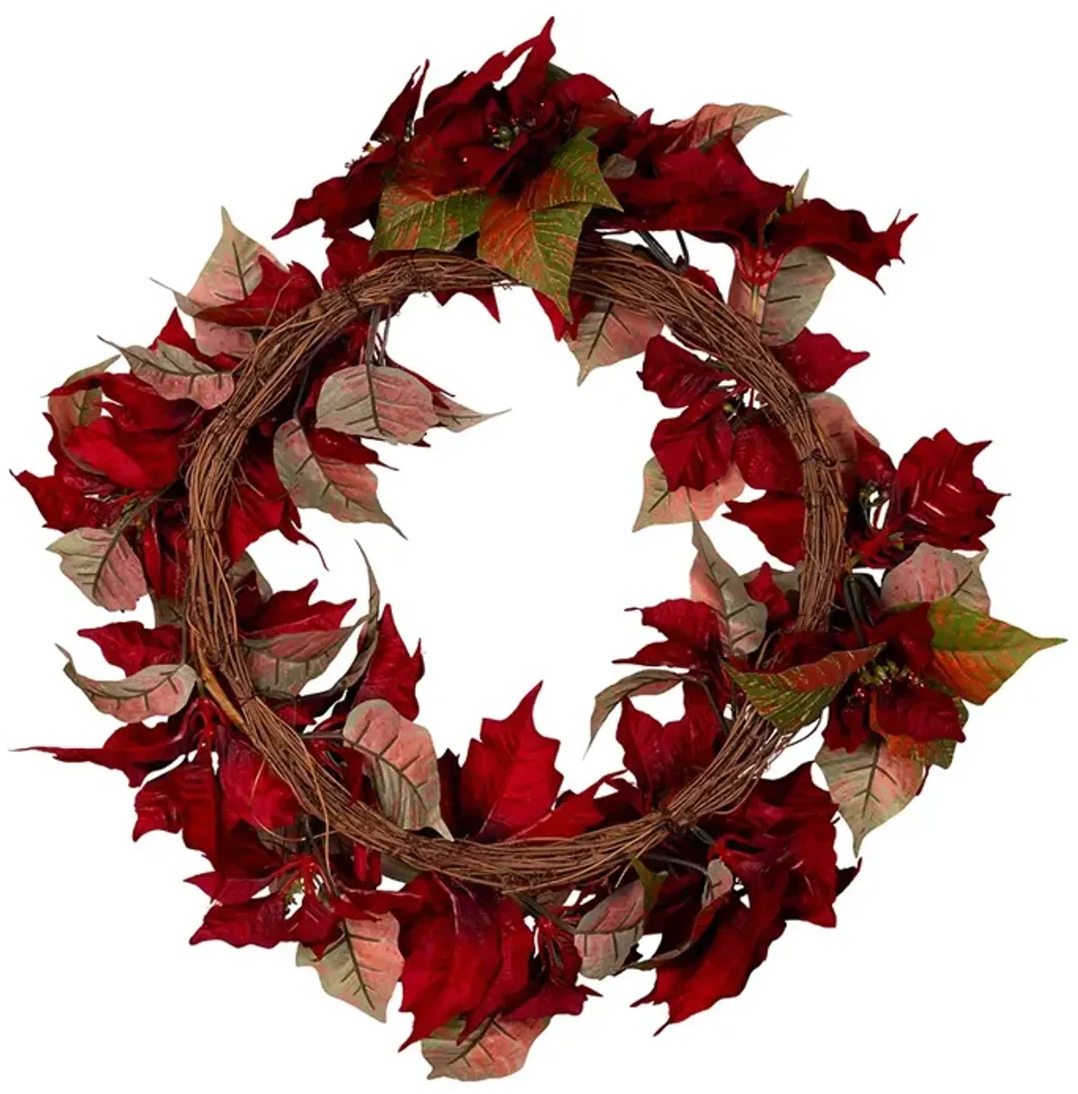 24" Un-Lit Red Poinsettia Wreath