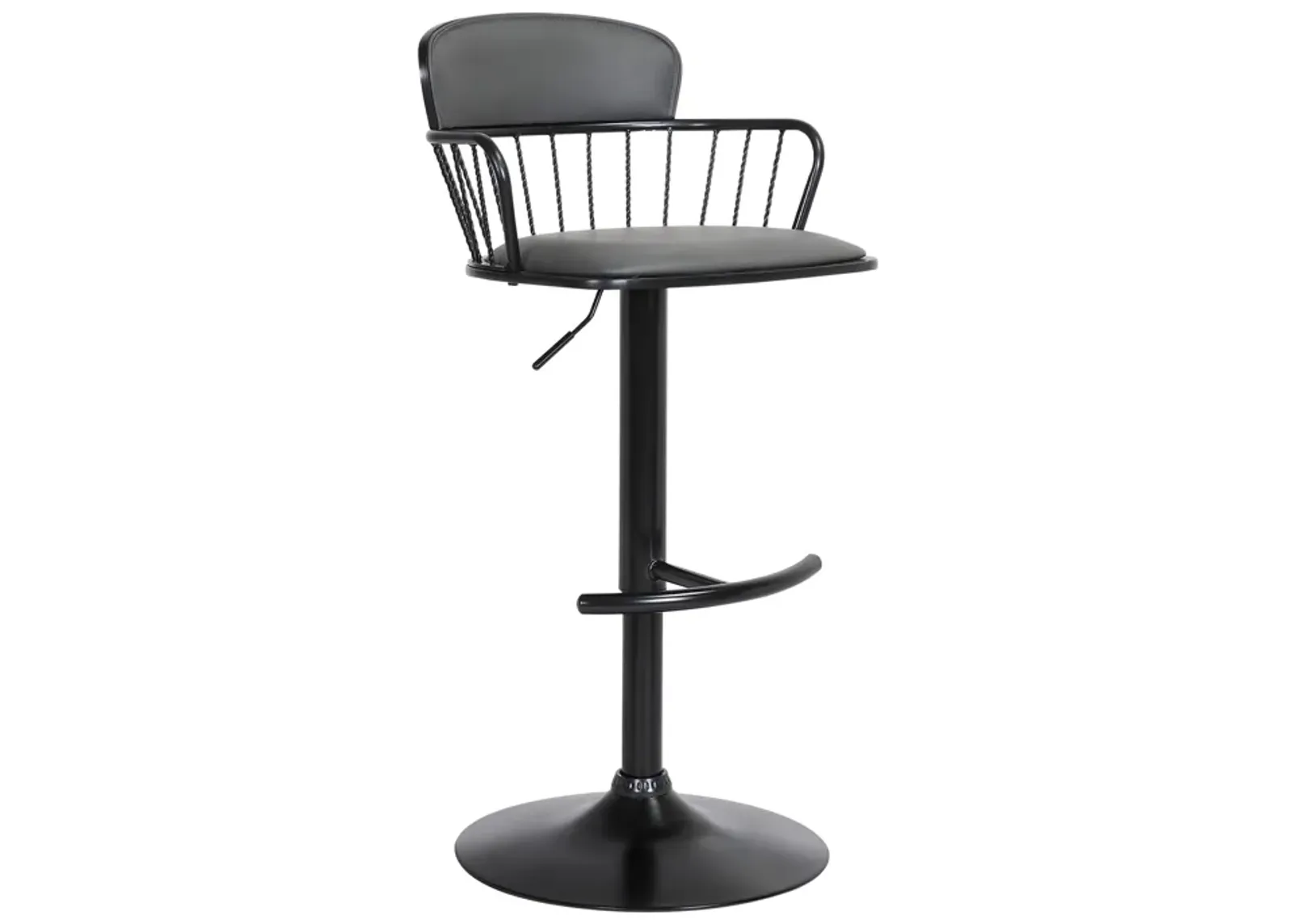 Nash Adjustable Black Wood Stool in Grey Faux Leather with Black Metal