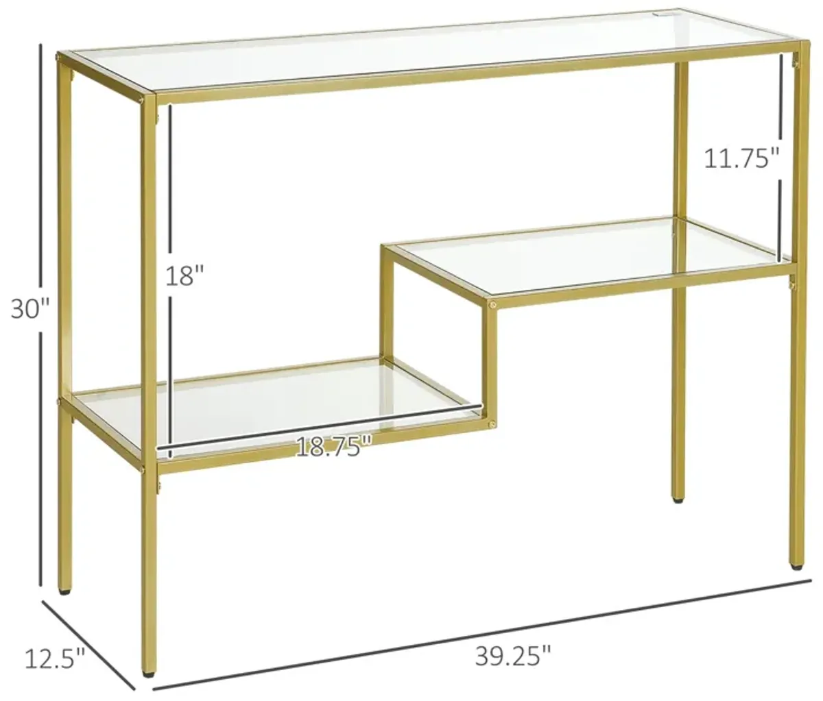 Gold Entryway Accent: 39" Console Table with Glass Top & Steel Frame