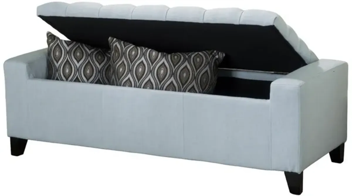 Liani Storage Ottoman Bench, Light Blue Fabric, Tufted Top, 51 Inch -Benzara