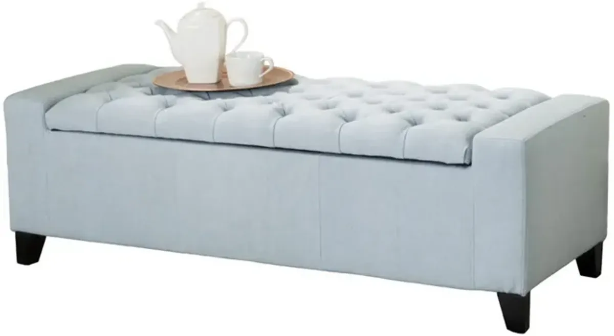 Liani Storage Ottoman Bench, Light Blue Fabric, Tufted Top, 51 Inch -Benzara