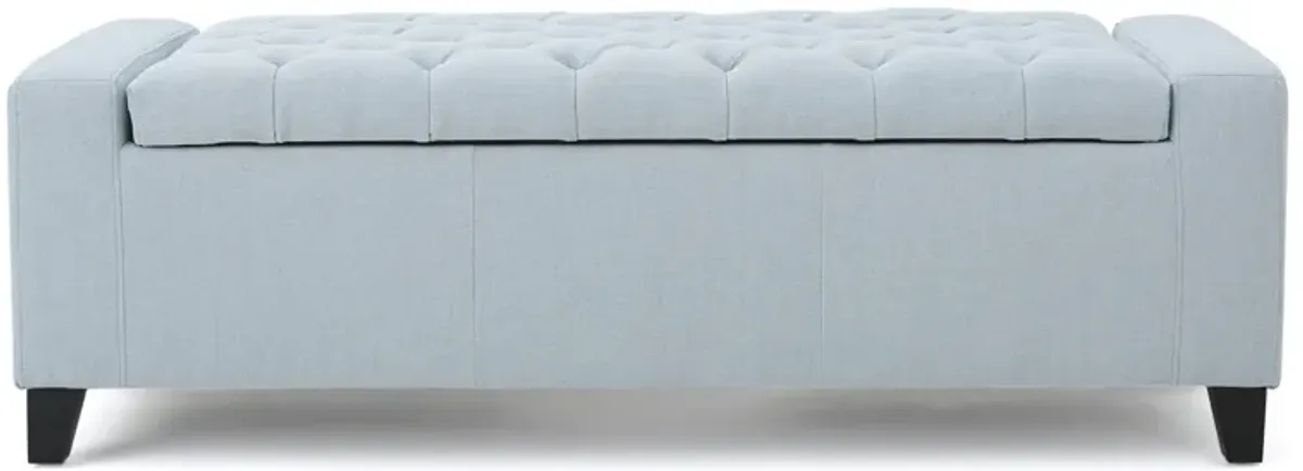 Liani Storage Ottoman Bench, Light Blue Fabric, Tufted Top, 51 Inch -Benzara