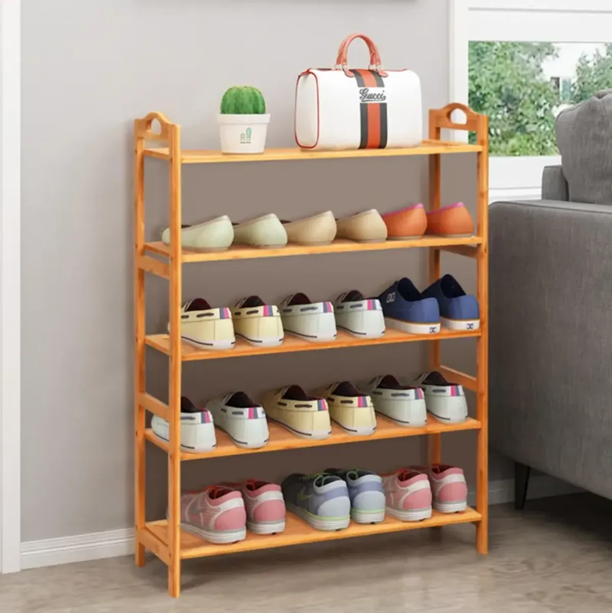 Hivvago 5-Tier Bamboo FreeStanding Shoe Rack-Natural