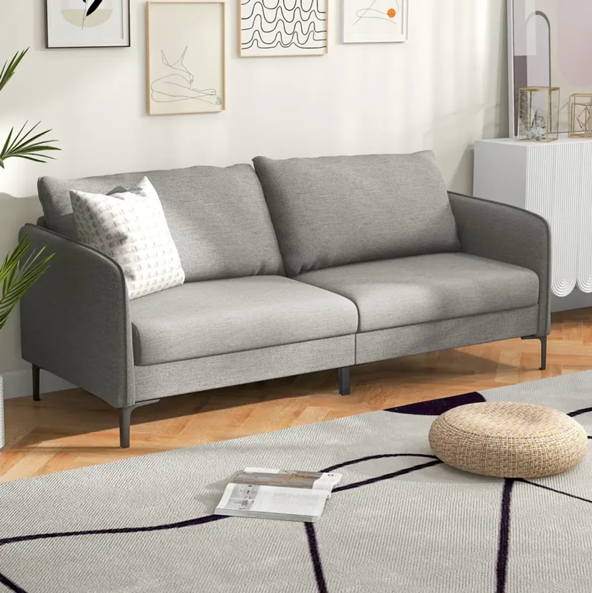 Modern 76 Inch Loveseat Sofa Couch for Apartment Dorm with Metal Legs-Gray