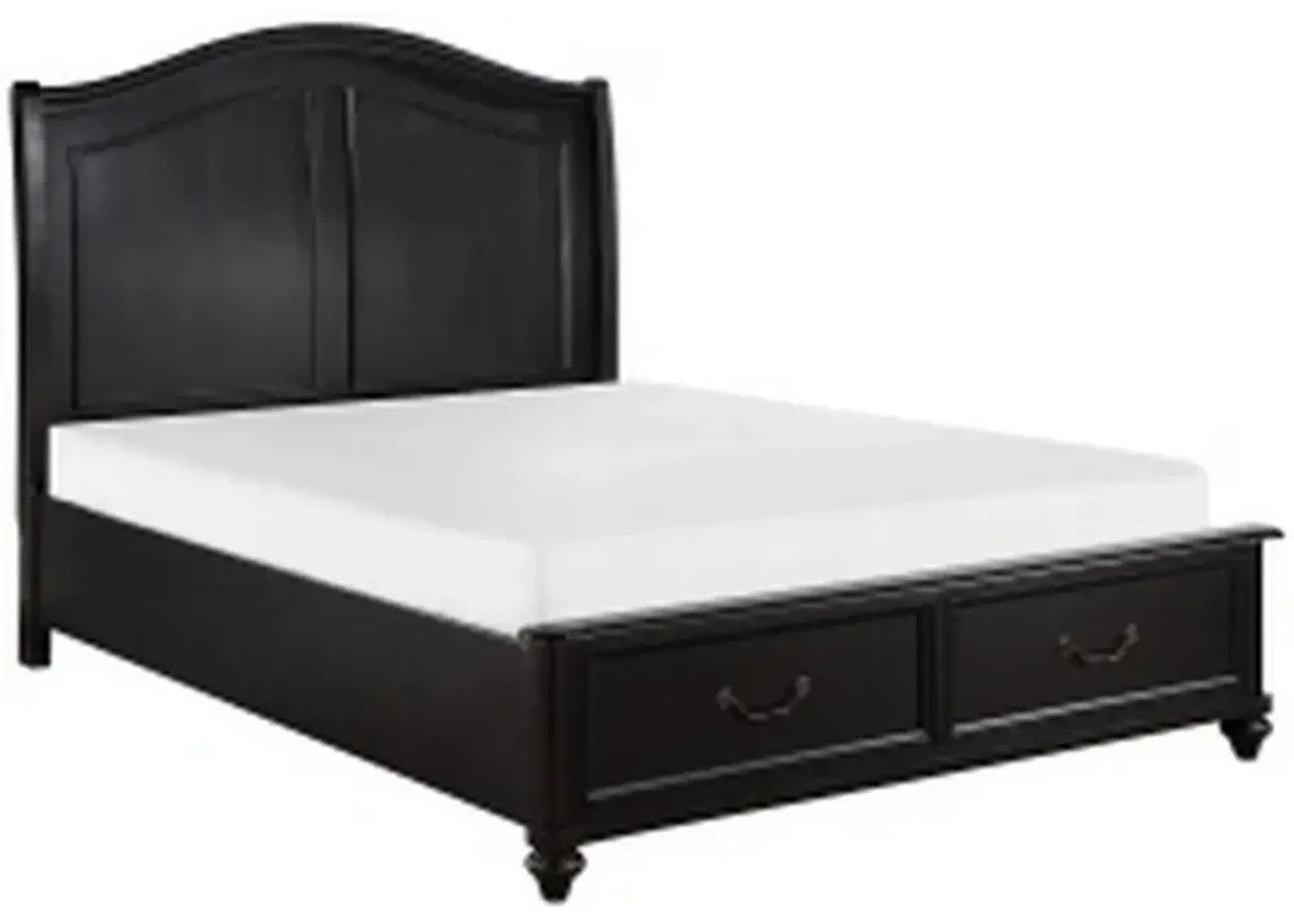 Vix Queen Size Platform Bed, Panel Arch Design, 2 Storage Drawers, Black - Benzara