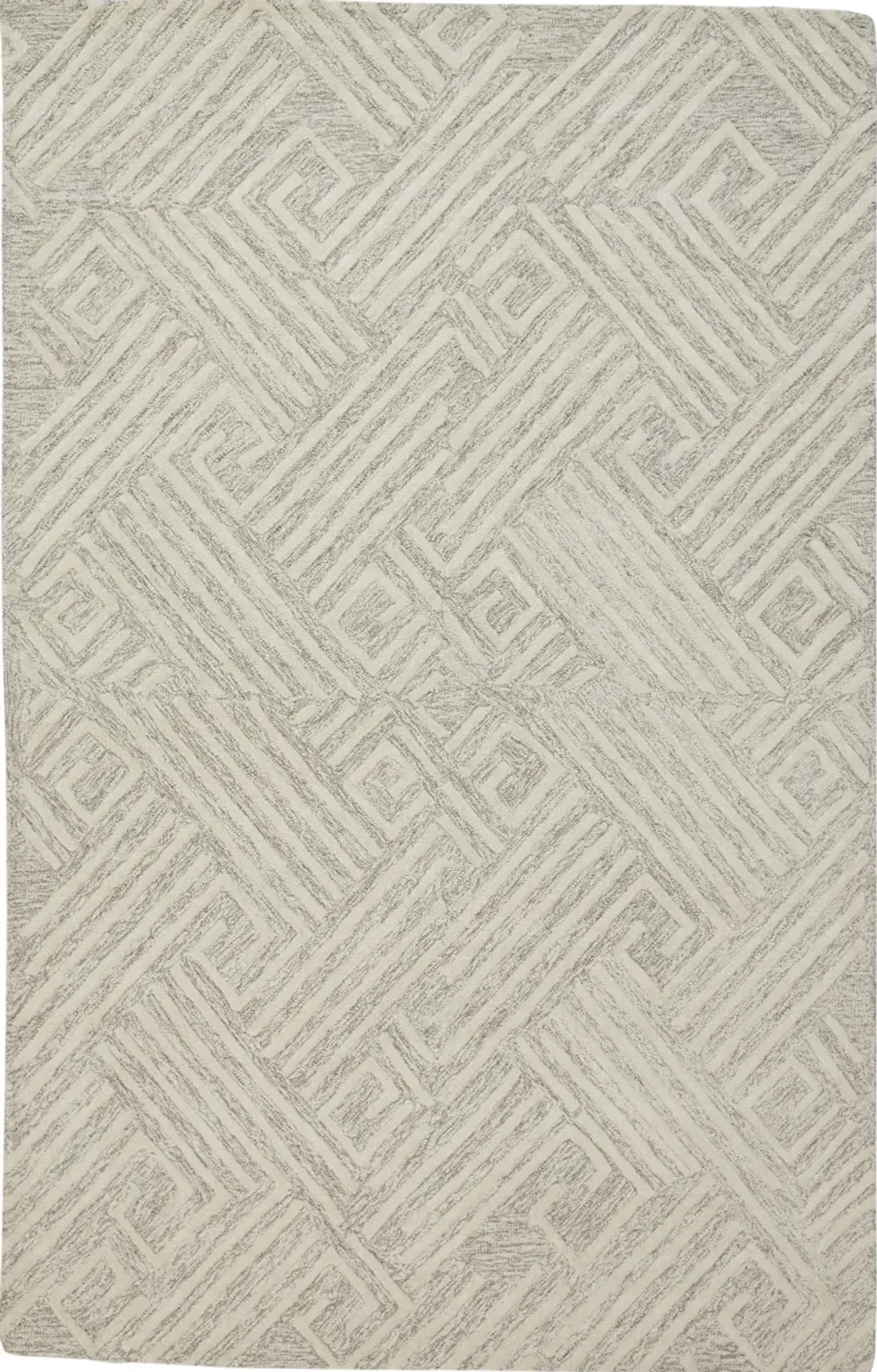 5 X 8 Tan And Ivory Wool geometric Tufted Handmade Stain Resistant Area Rug