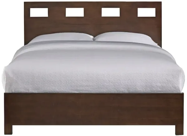 Yee Mahogany Wood Queen Bed with Storage, Panel Cut Out Design, Dark Brown - Benzara