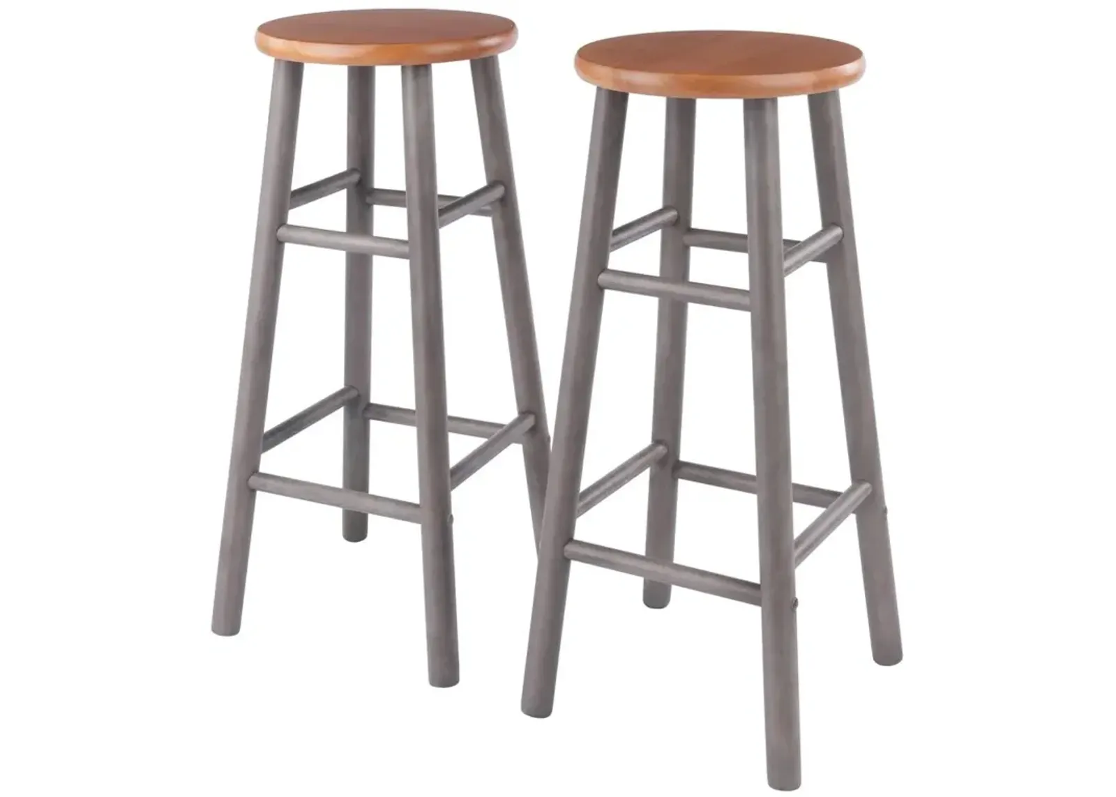 Huxton 2-Pc Bar Stools, 29", Gray & Teak