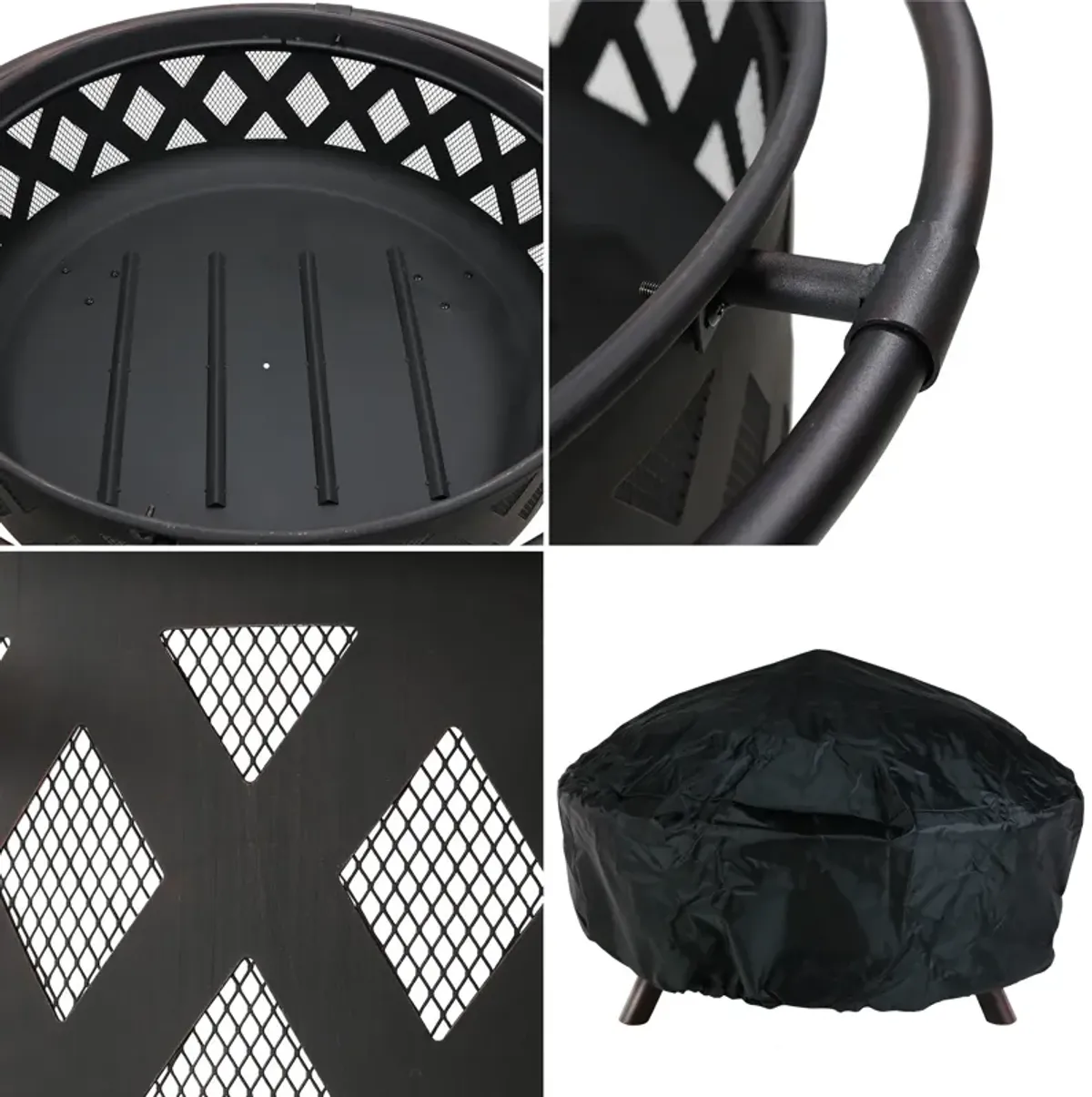 Sunnydaze 36 in Crossweave Steel Fire Pit with Screen, Poker, and Cover