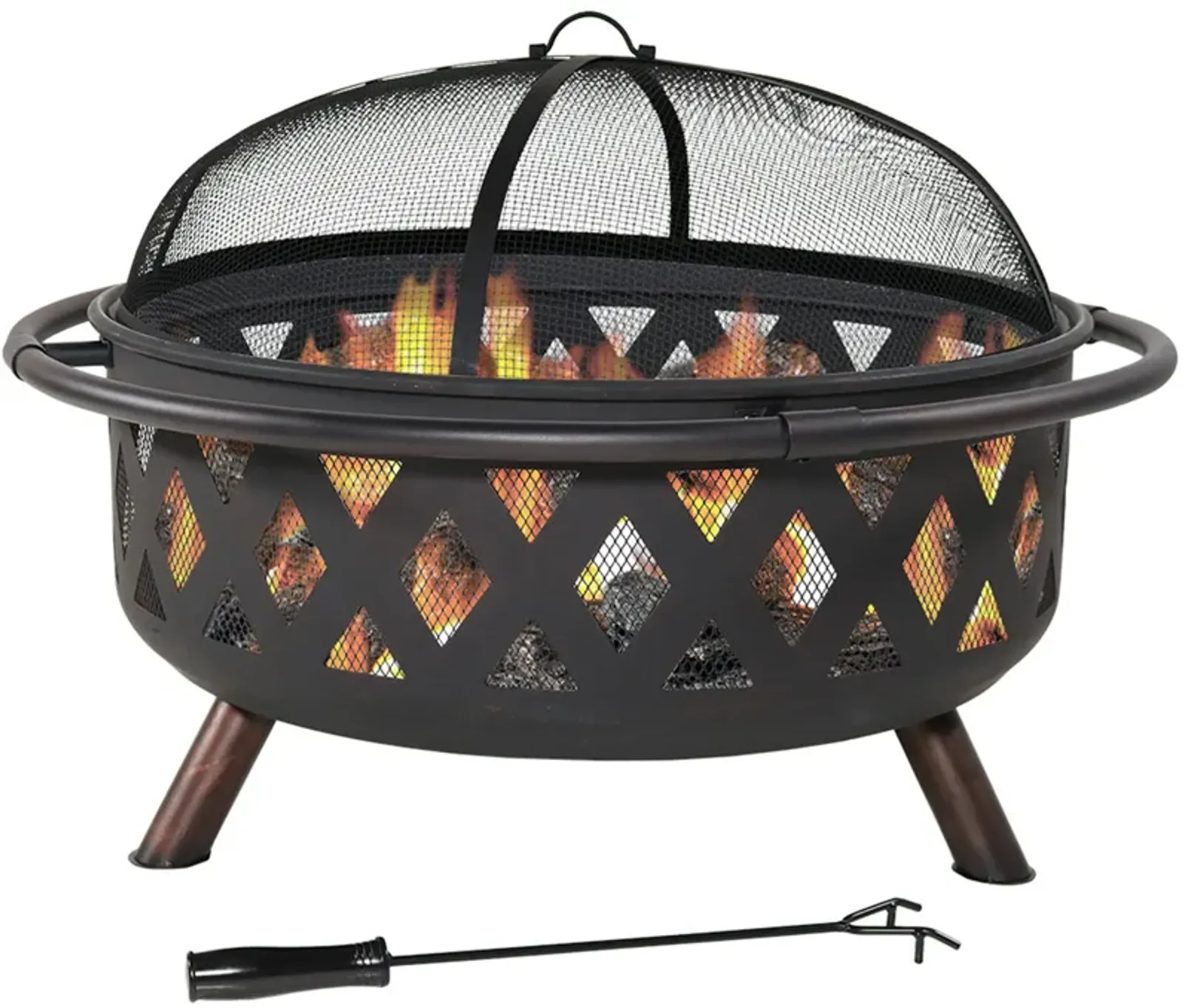 Sunnydaze 36 in Crossweave Steel Fire Pit with Screen, Poker, and Cover