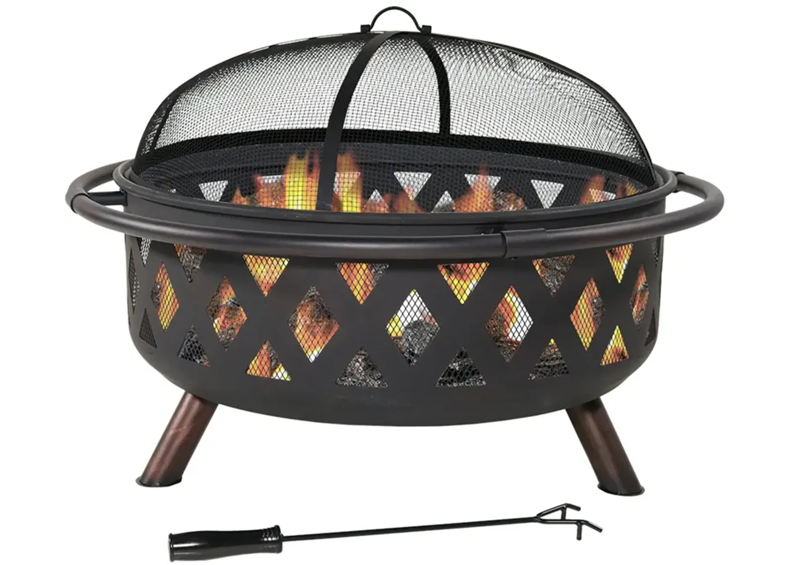 Sunnydaze 36 in Crossweave Steel Fire Pit with Screen, Poker, and Cover