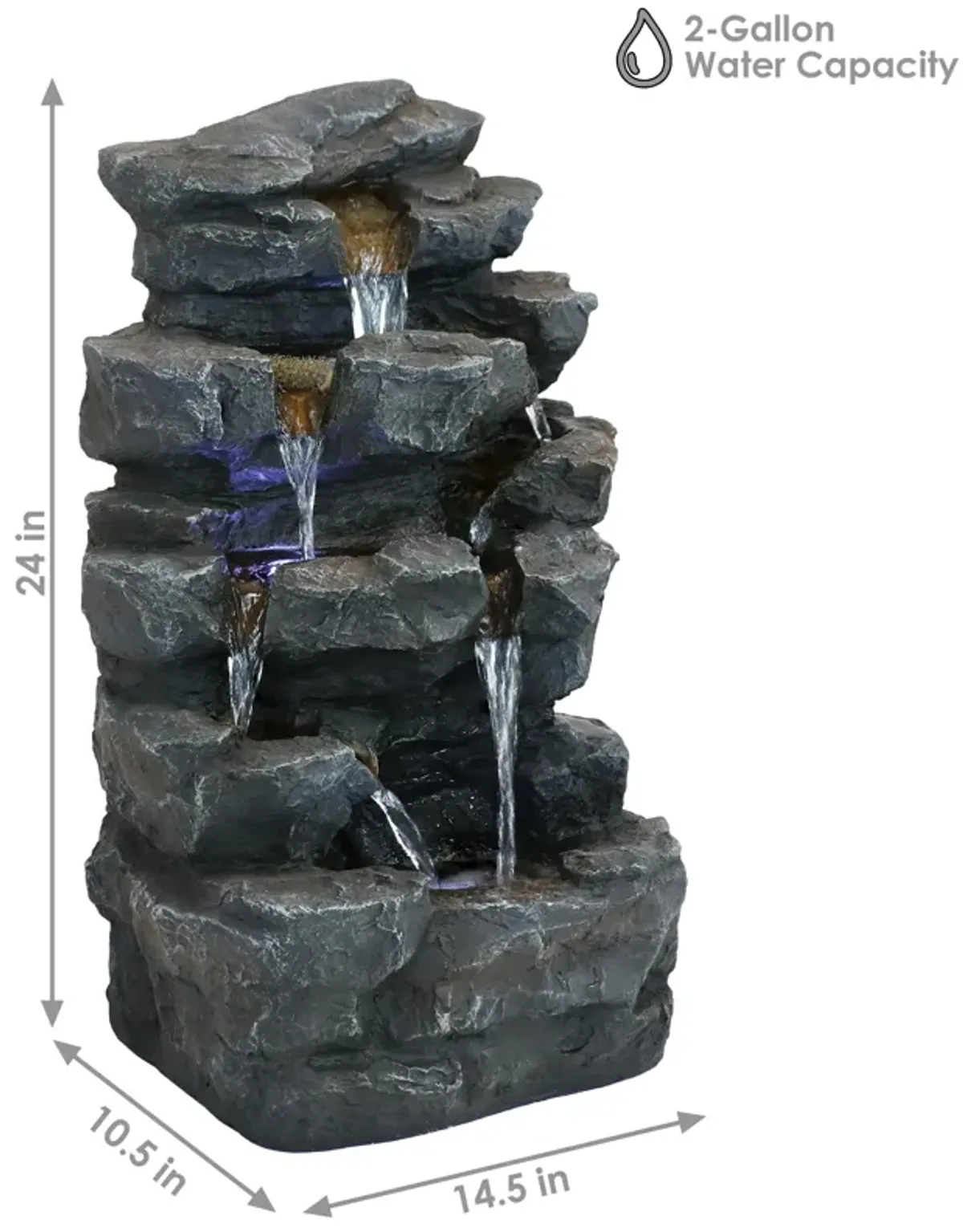 Sunnydaze Polyresin Grotto Falls Water Fountain with LED Lights - 24 in