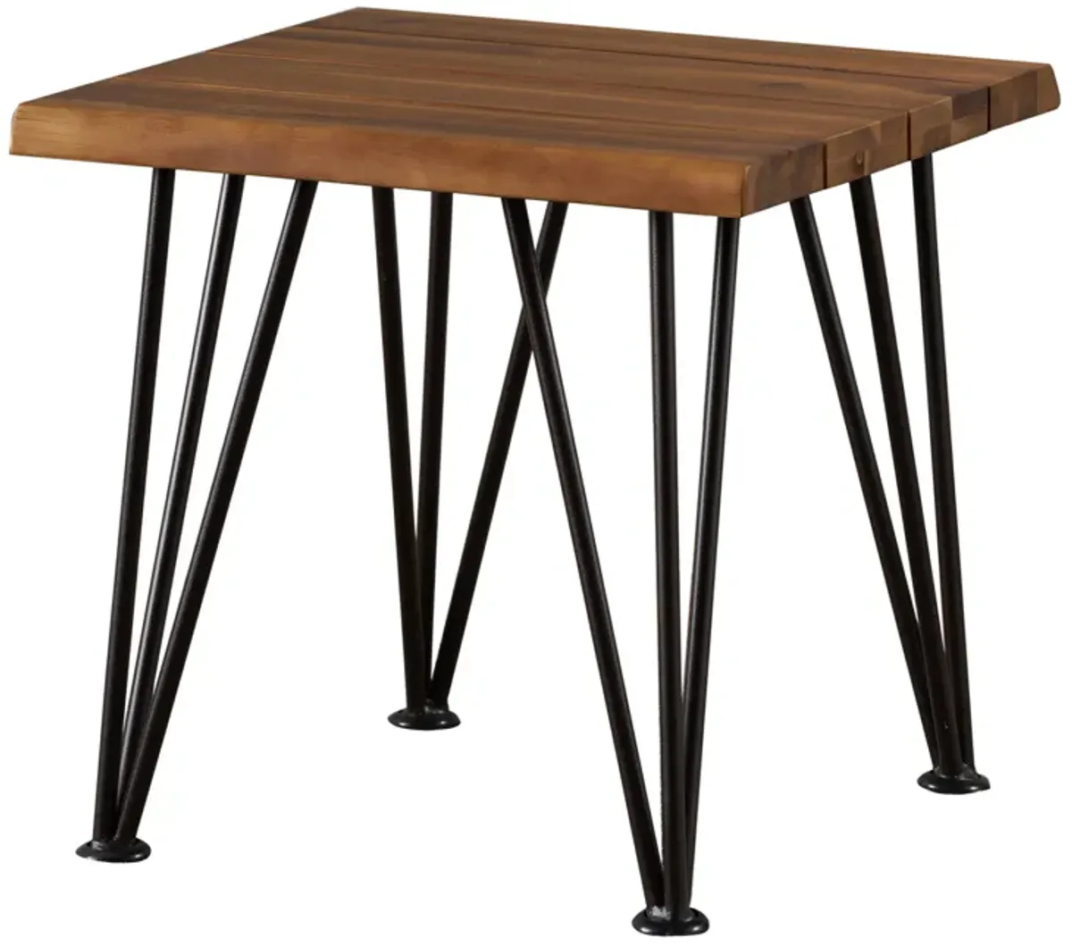 Zion Outdoor Accent Table, 18 Inch Square, Hairpin Legs, Brown Wood - Benzara