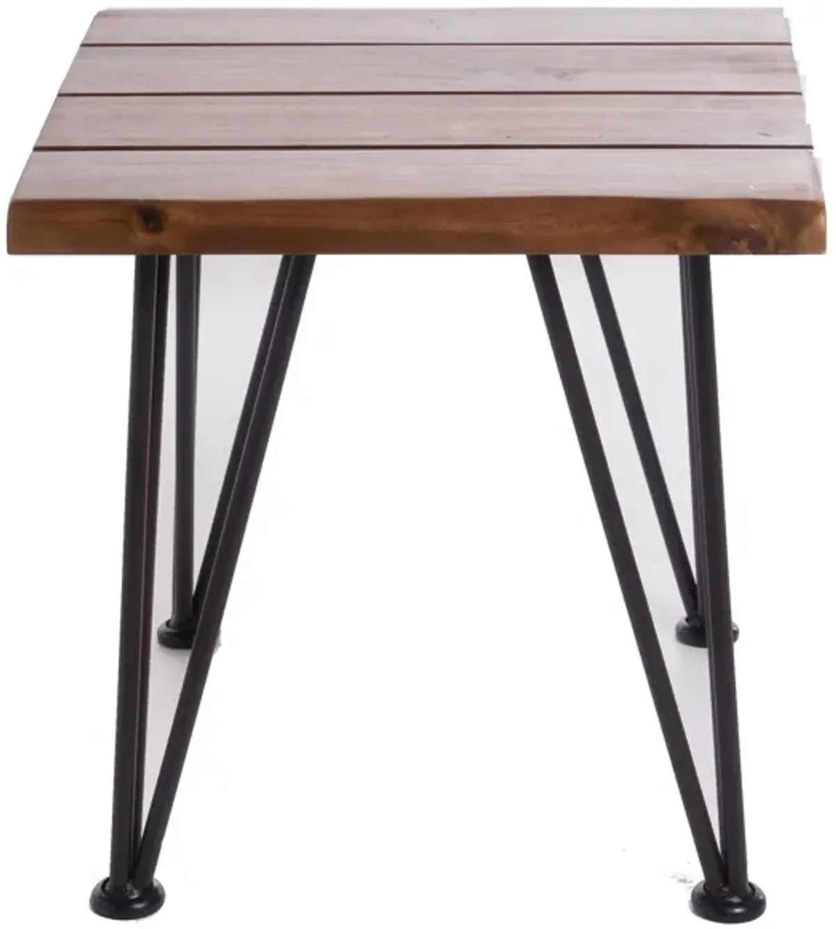 Zion Outdoor Accent Table, 18 Inch Square, Hairpin Legs, Brown Wood - Benzara