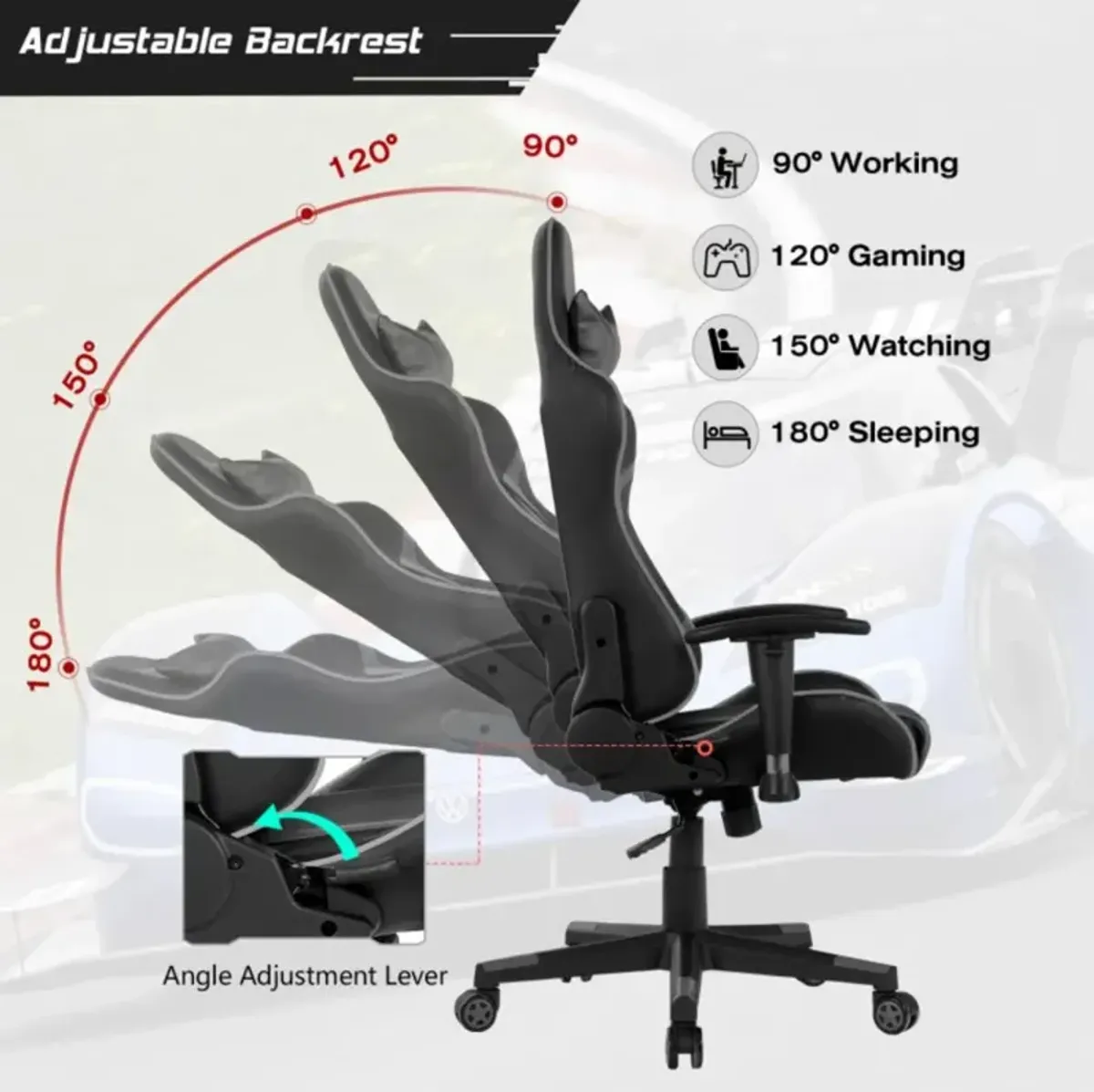 Hivvago Reclining Swivel Massage Gaming Chair with Lumbar Support