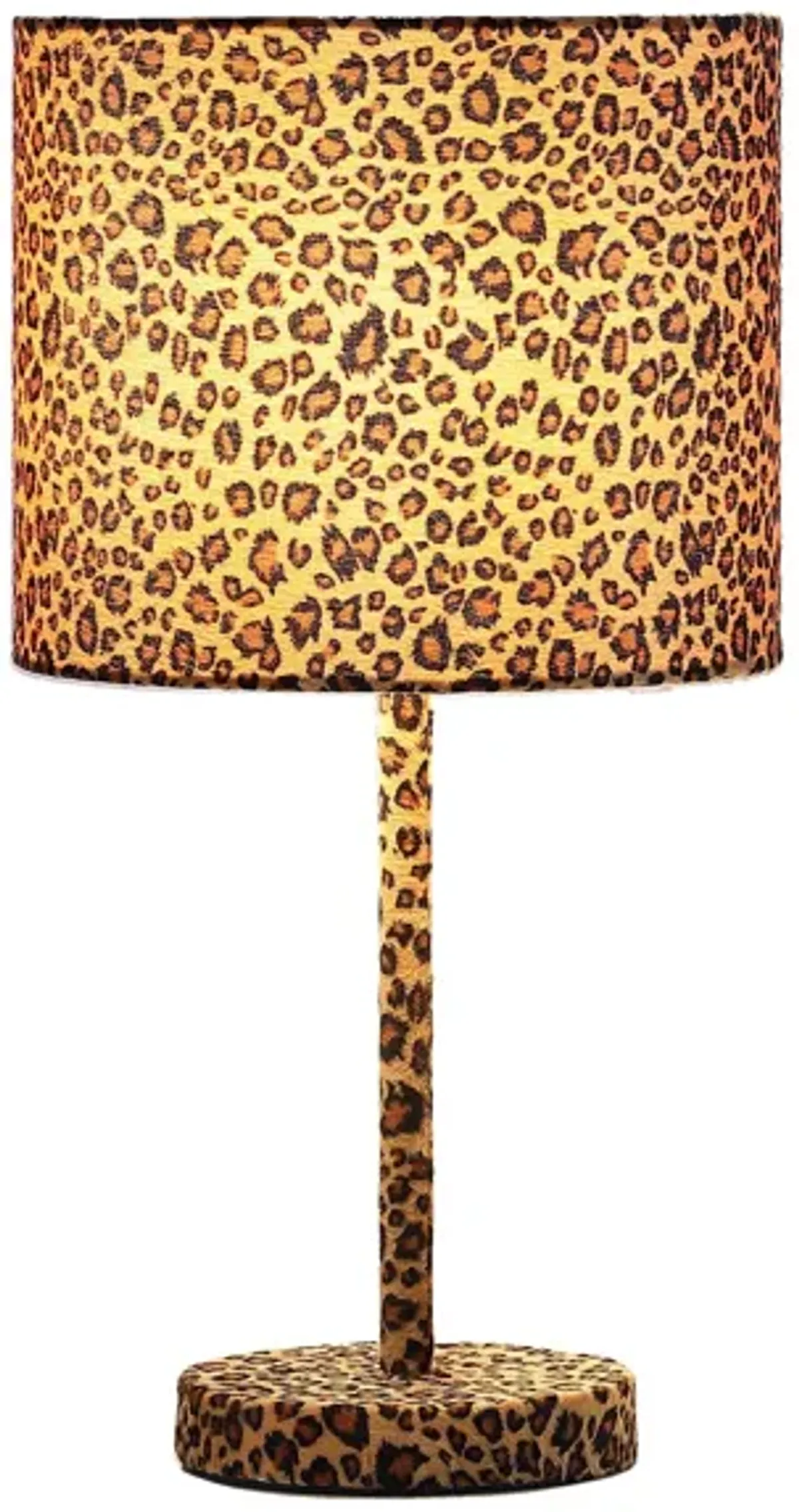 Fabric Wrapped Table Lamp with Dotted Animal Print, Brown and Black-Benzara