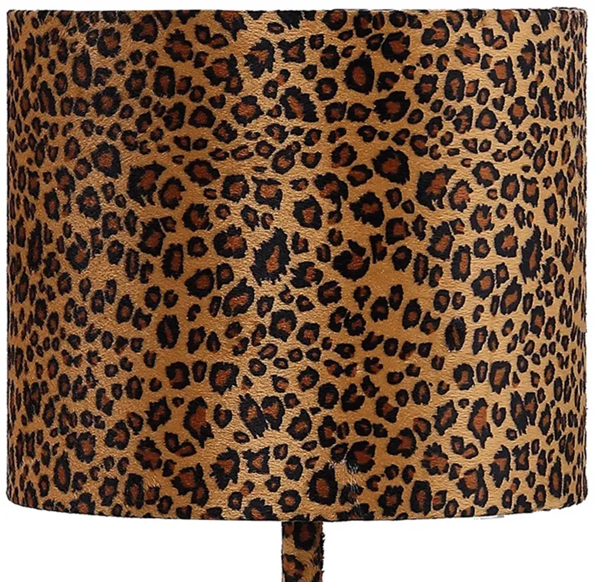 Fabric Wrapped Table Lamp with Dotted Animal Print, Brown and Black-Benzara