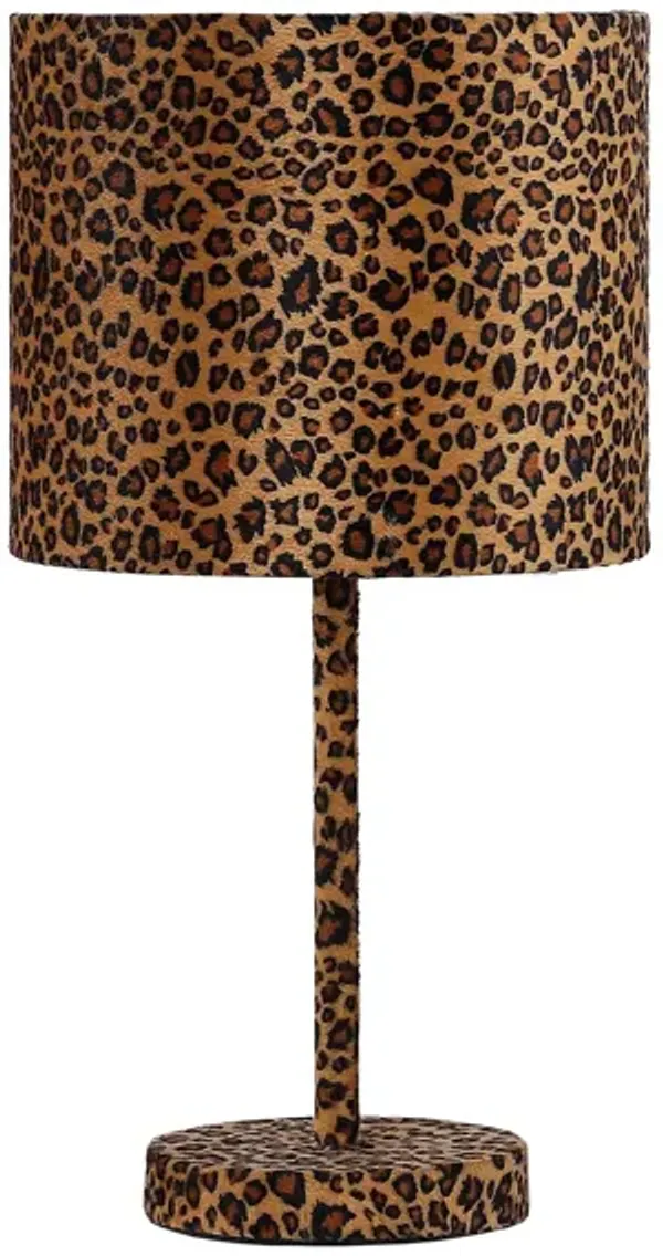 Fabric Wrapped Table Lamp with Dotted Animal Print, Brown and Black - Benzara