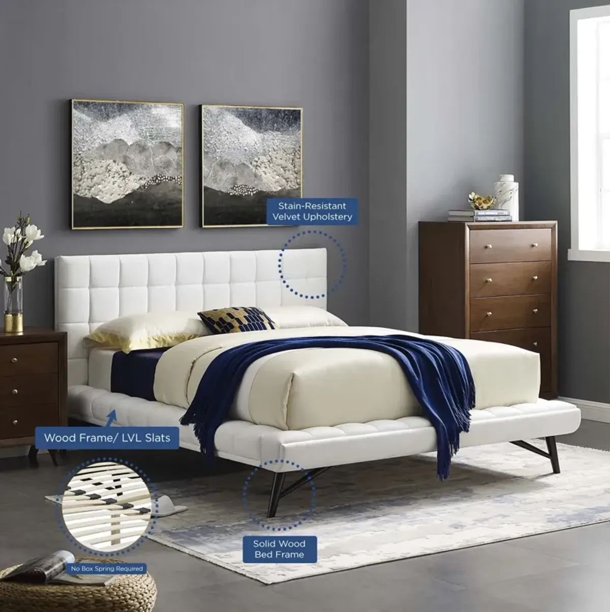 Modway - Julia Queen Biscuit Tufted Performance Velvet Platform Bed