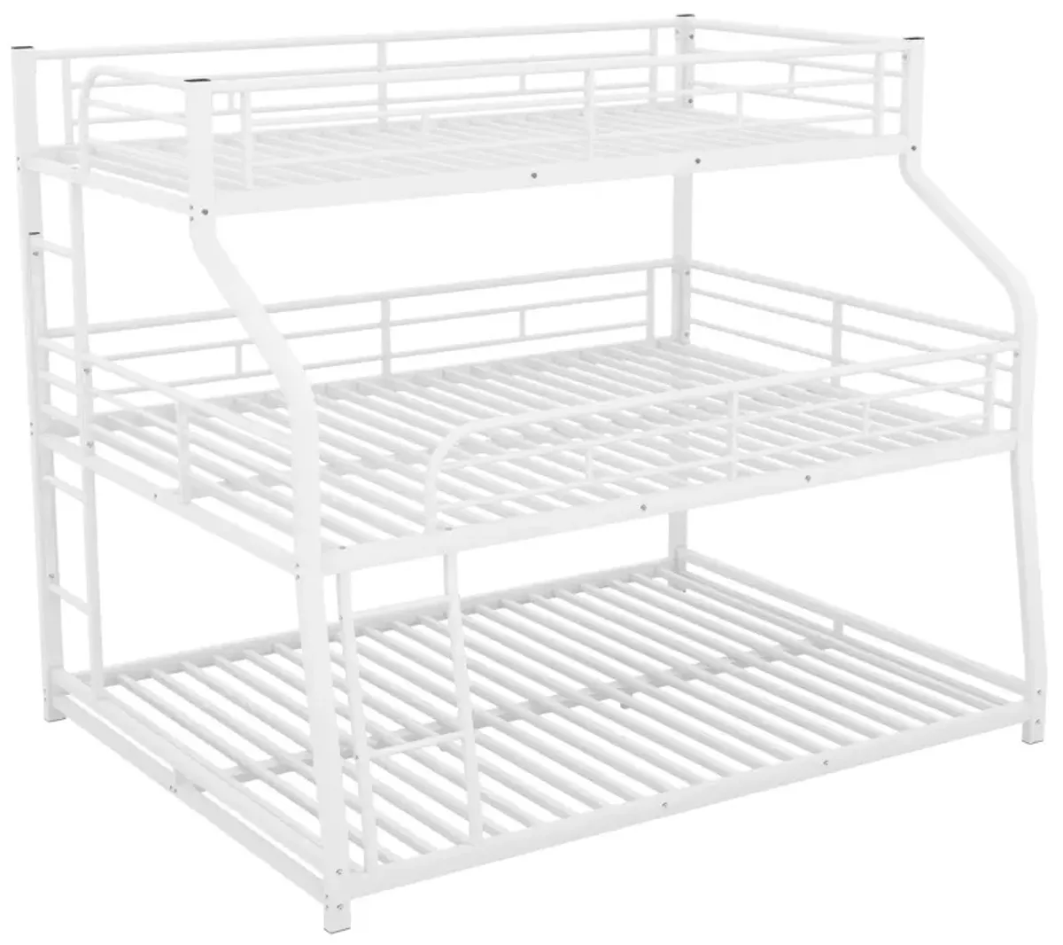 Twin XL/Full XL/Queen Triple Bunk Bed With Long And Short Ladder And Full-Length Guardrails