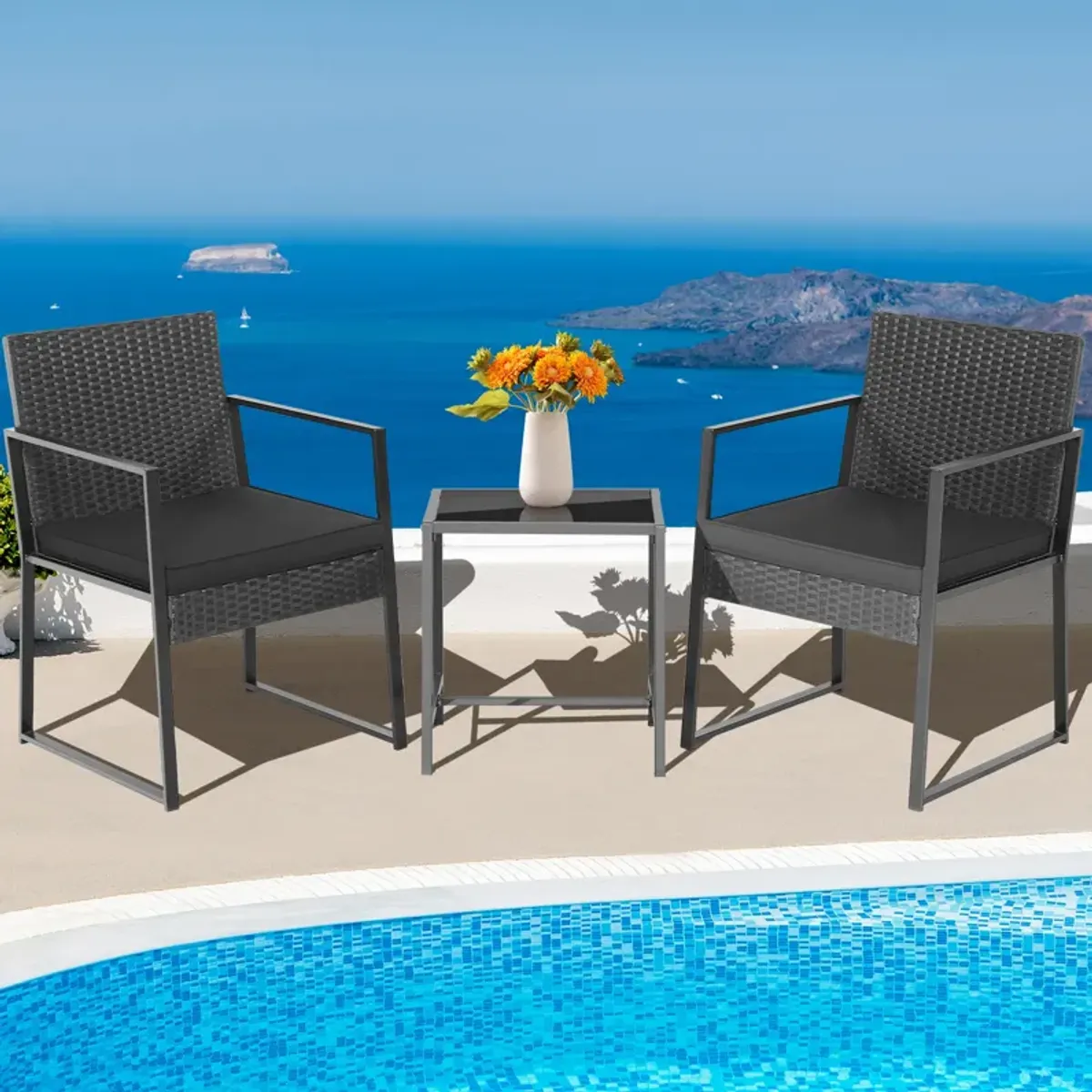 3 Pieces Modern Heavy Duty Patio Furniture Set with Coffee Table