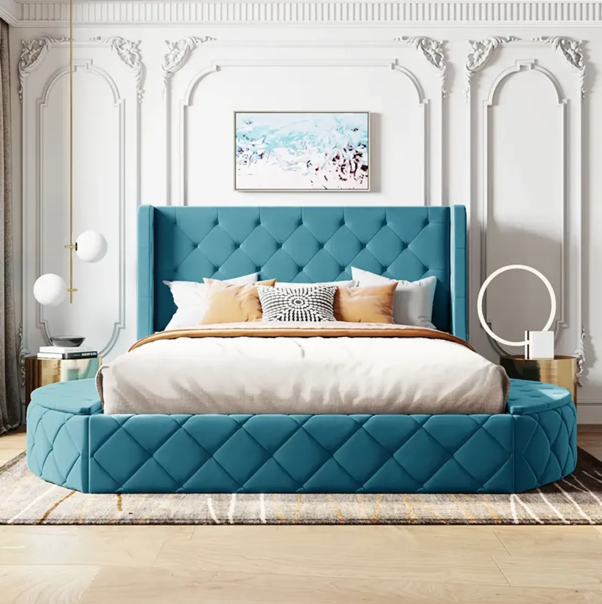 Merax Velvet Upholstered Platform Bed with Storage