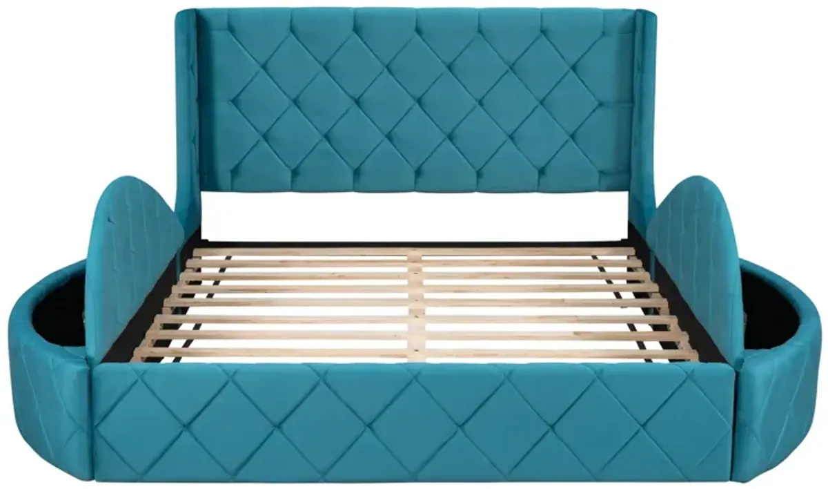 Merax Velvet Upholstered Platform Bed with Storage