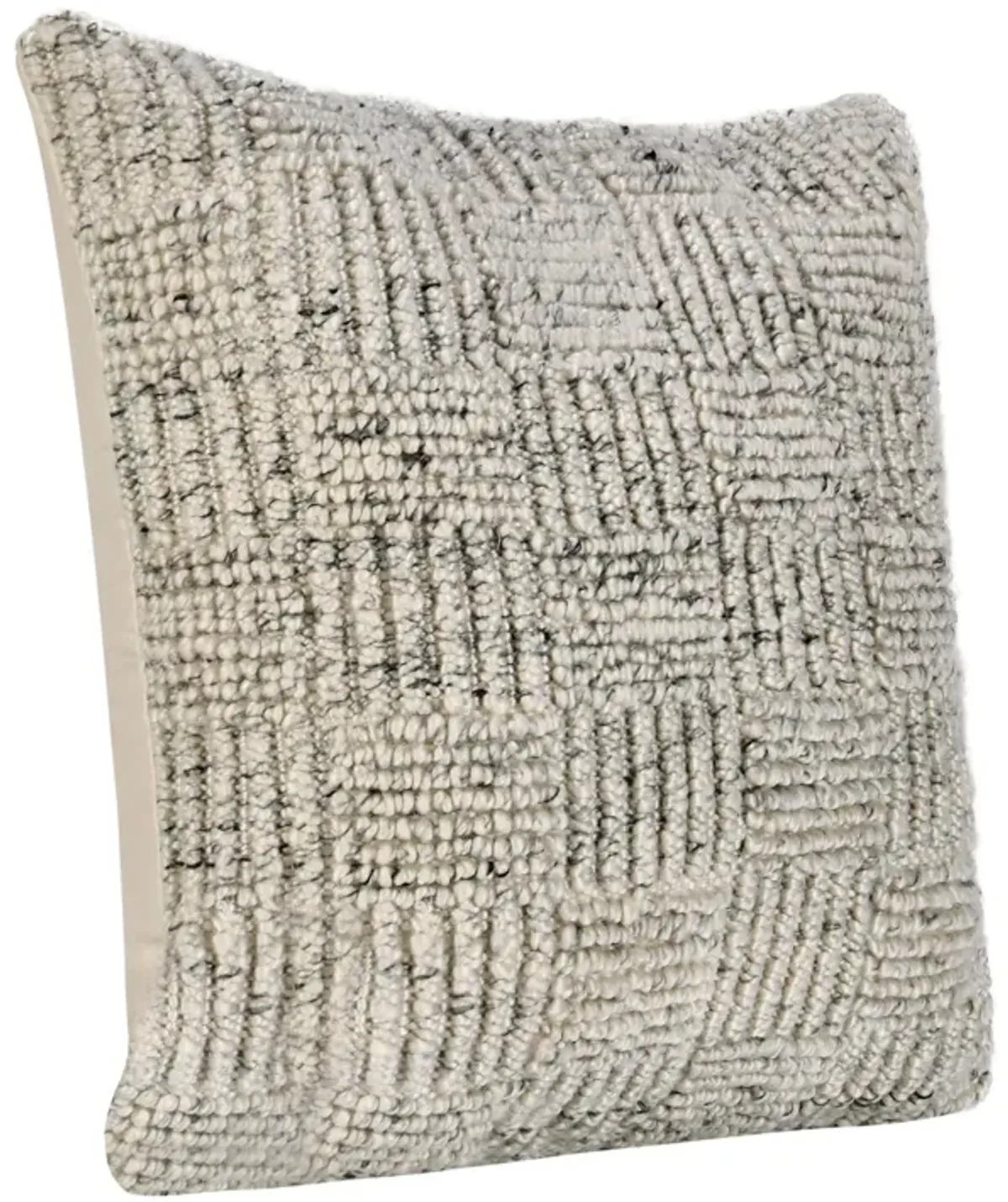Slick Outdoor Square Accent Throw Pillow 22 Inch Ivory Recycled Fabric - Benzara